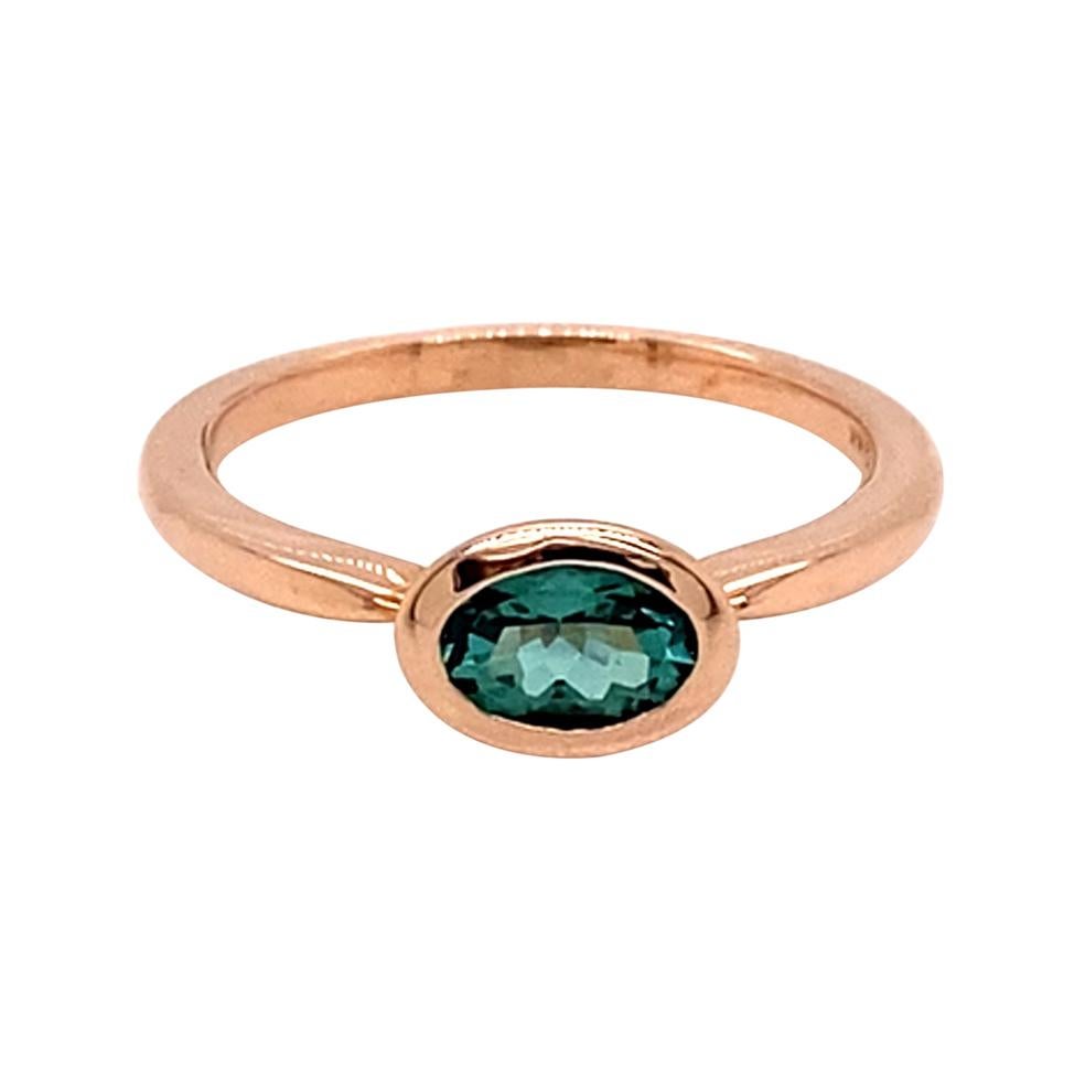 14k Rose Gold Green Oval Tourmaline East West Horizontal Ring For Sale