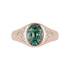 Rosay Siegelring aus 18 Karat Roségold mit grünem Turmalin und Diamant