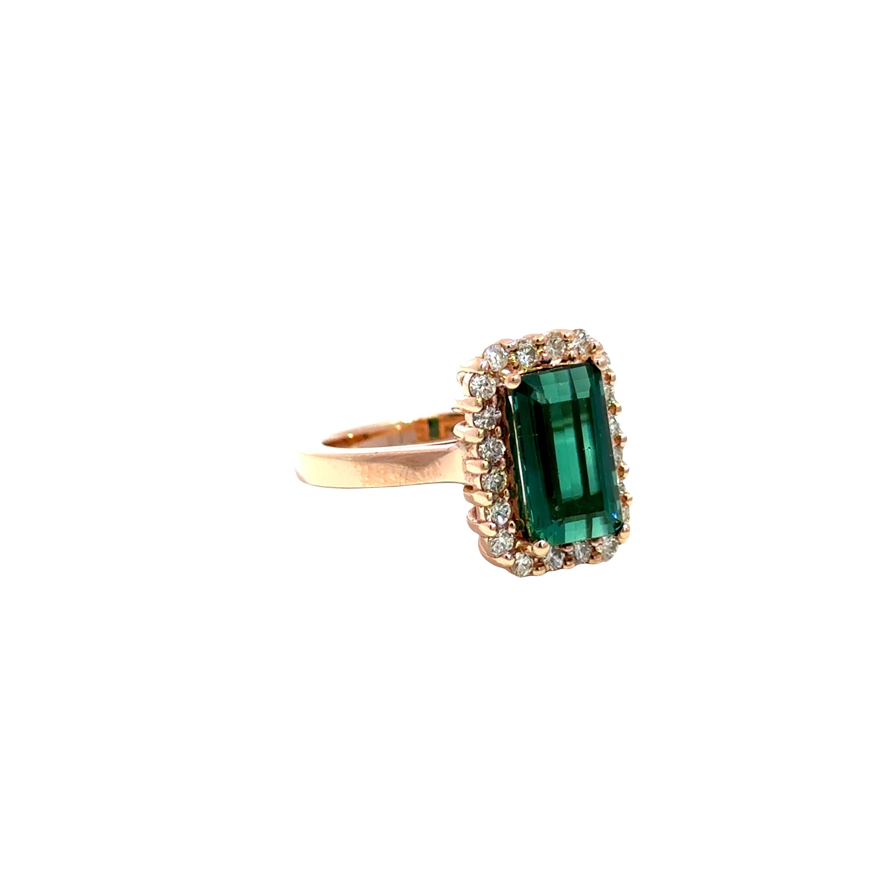 14k Rose Gold Green Tourmaline and Diamond Ri For Sale 5