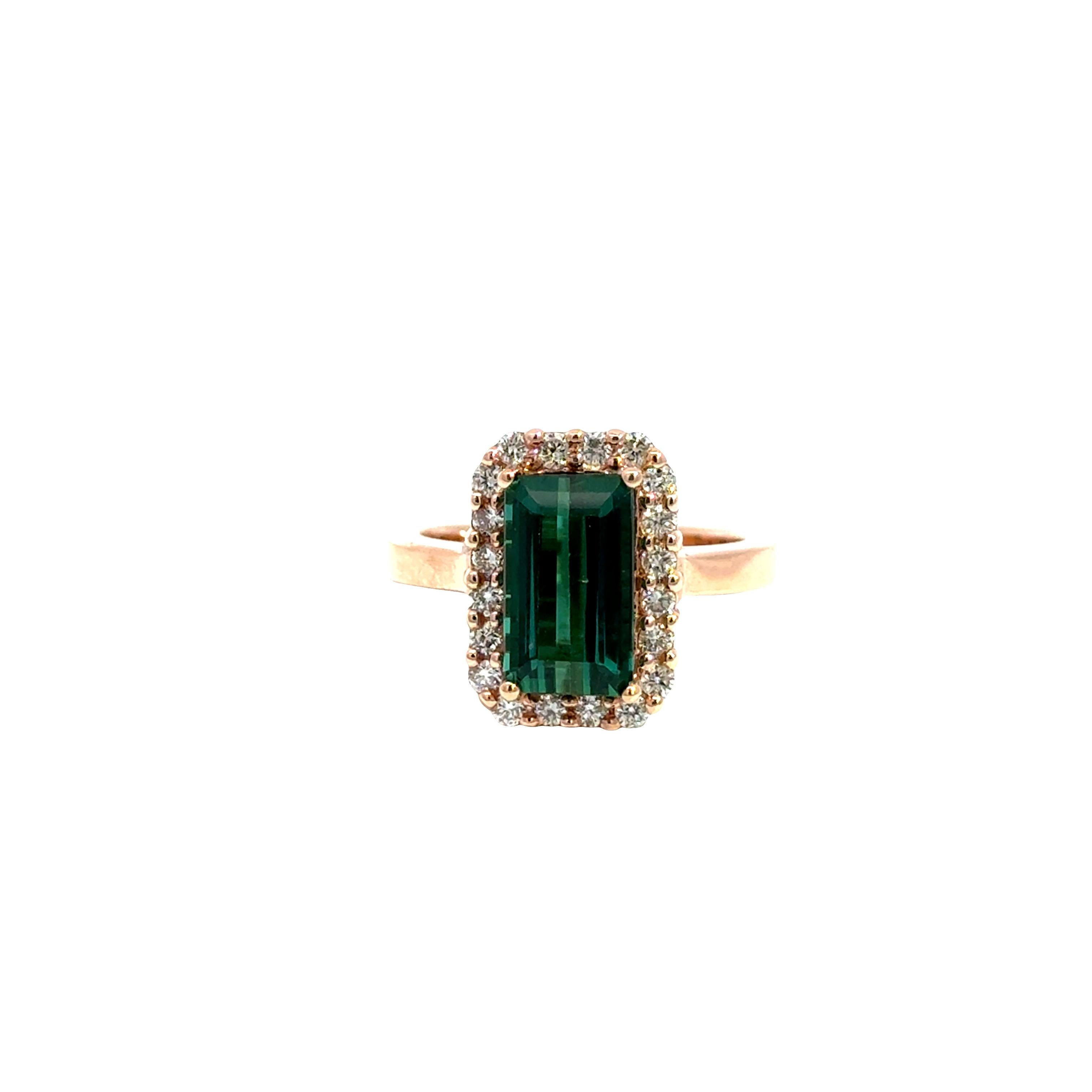 14k Rose Gold Green Tourmaline and Diamond Ri For Sale 2