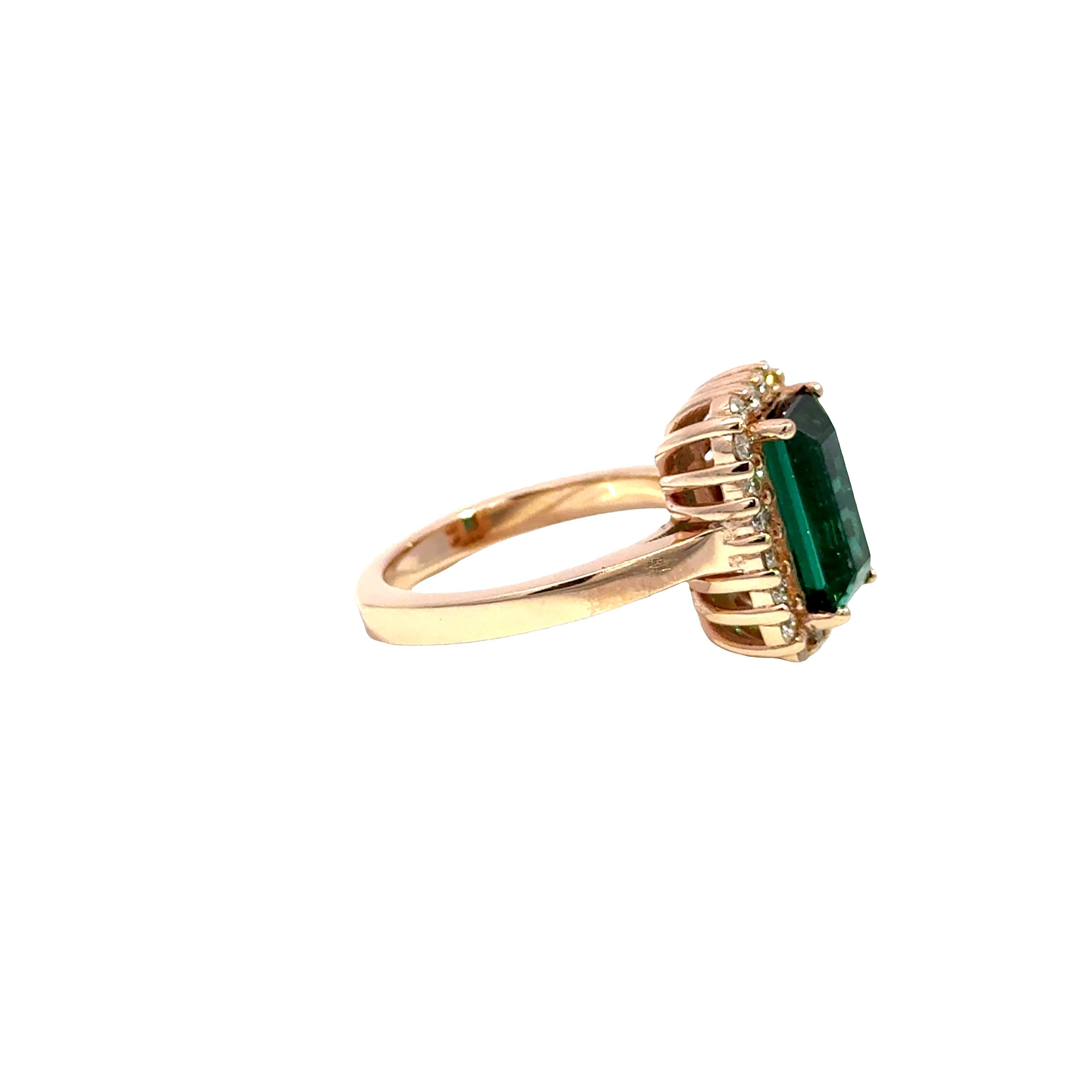14k Rose Gold Green Tourmaline and Diamond Ri For Sale 4