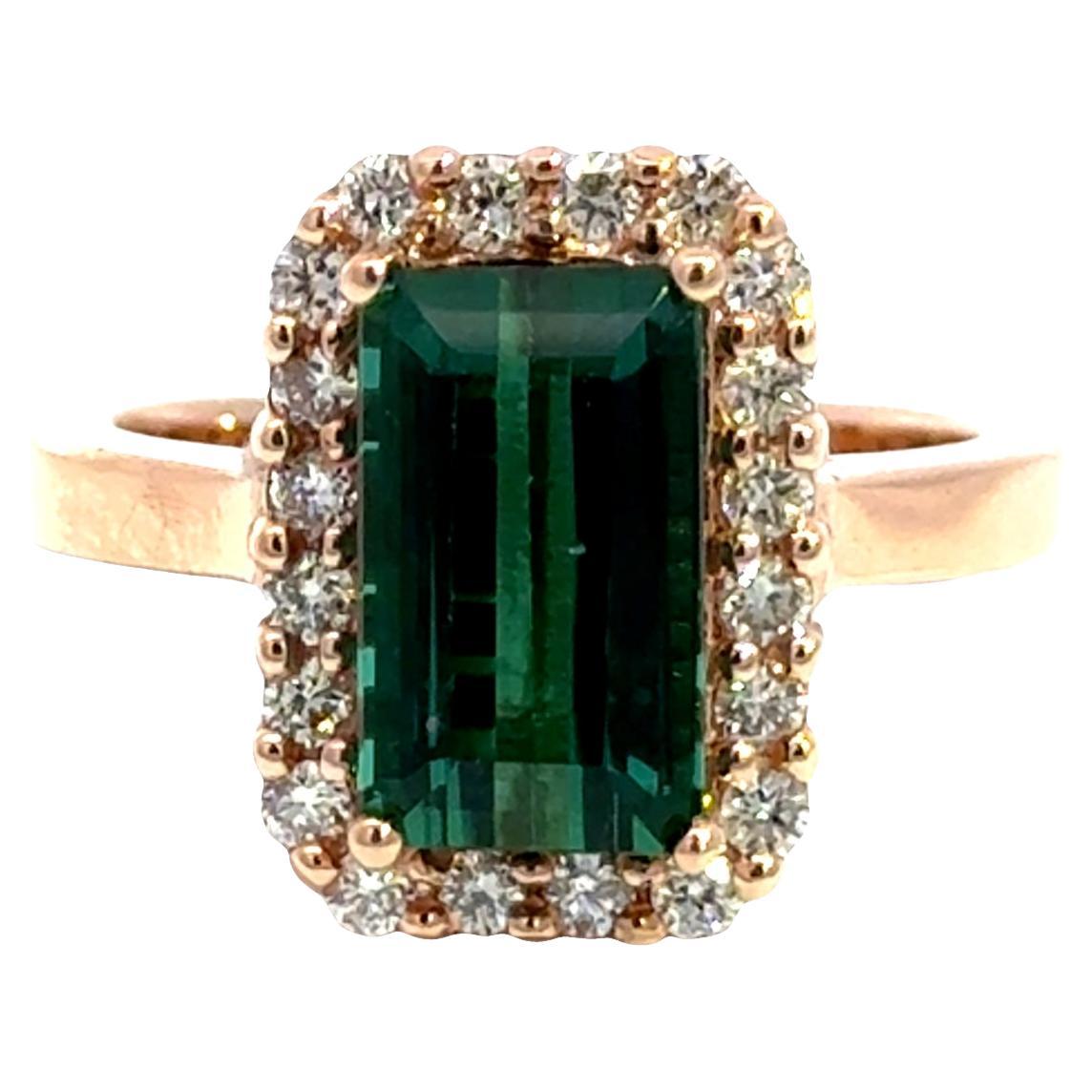 14k Rose Gold Green Tourmaline and Diamond Ri For Sale