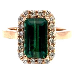 14k Rose Gold Green Tourmaline and Diamond Ri