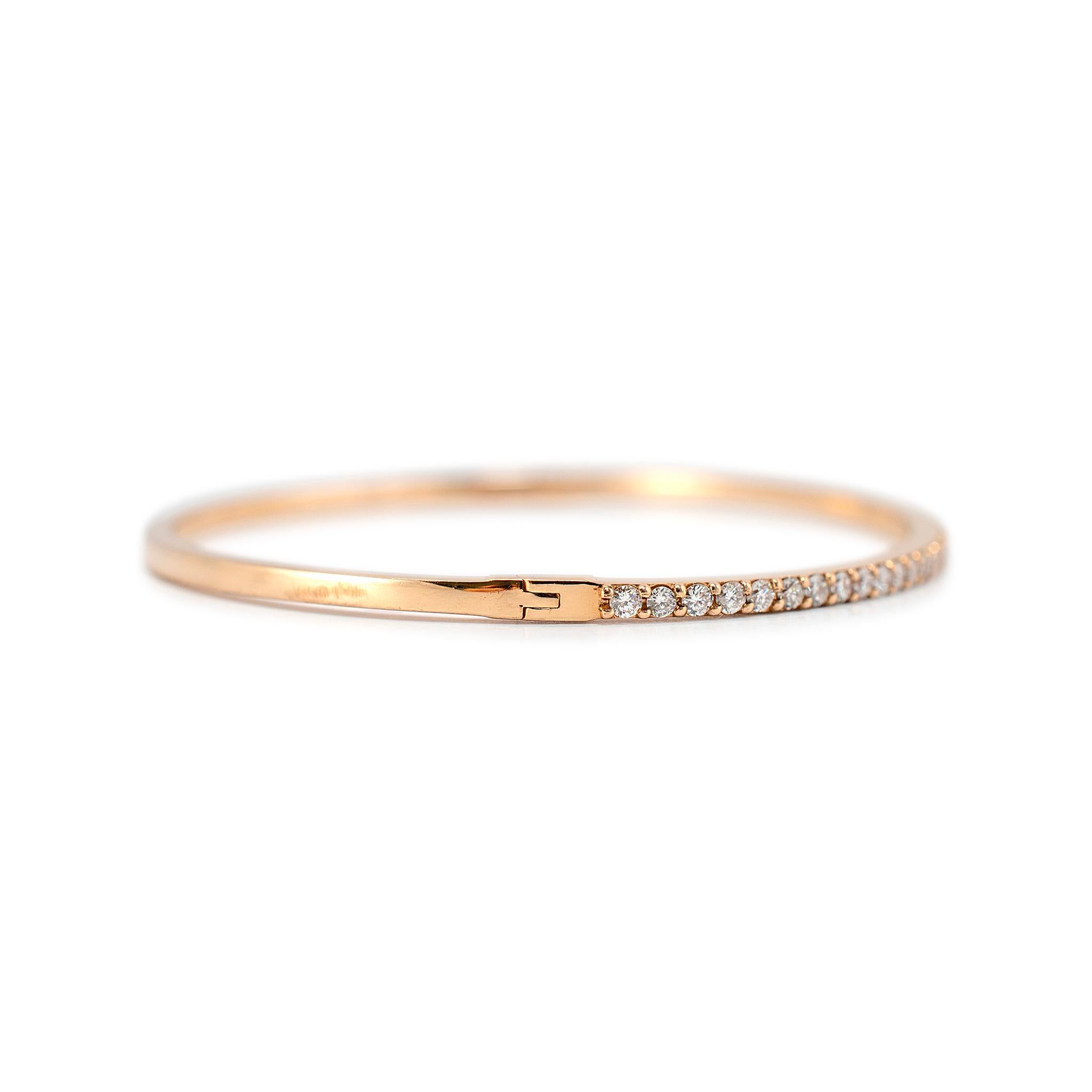 Round Cut 14K Rose Gold Half Eternity Tennis 1.35ct Diamond Bangle Bracelet For Sale