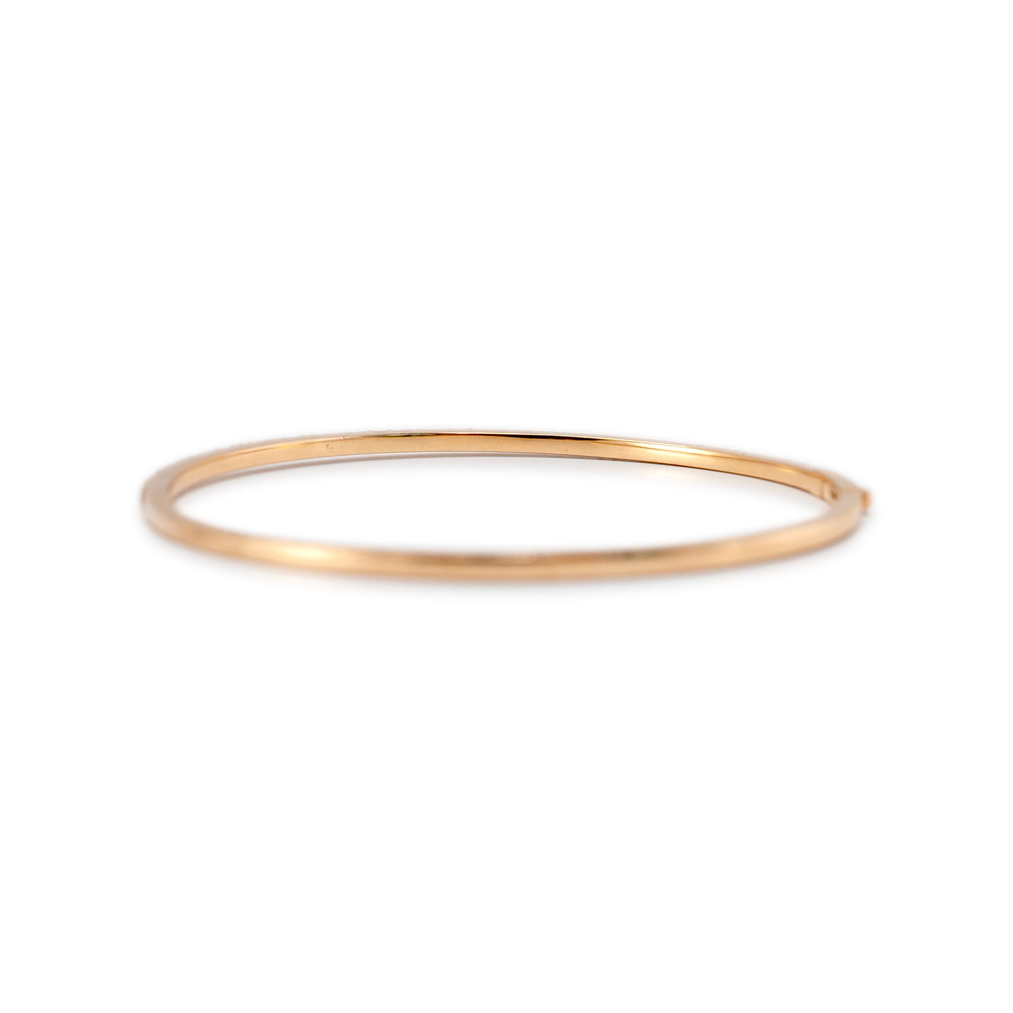 14K Rose Gold Half Eternity Tennis 1.35ct Diamond Bangle Bracelet In Excellent Condition For Sale In Houston, TX