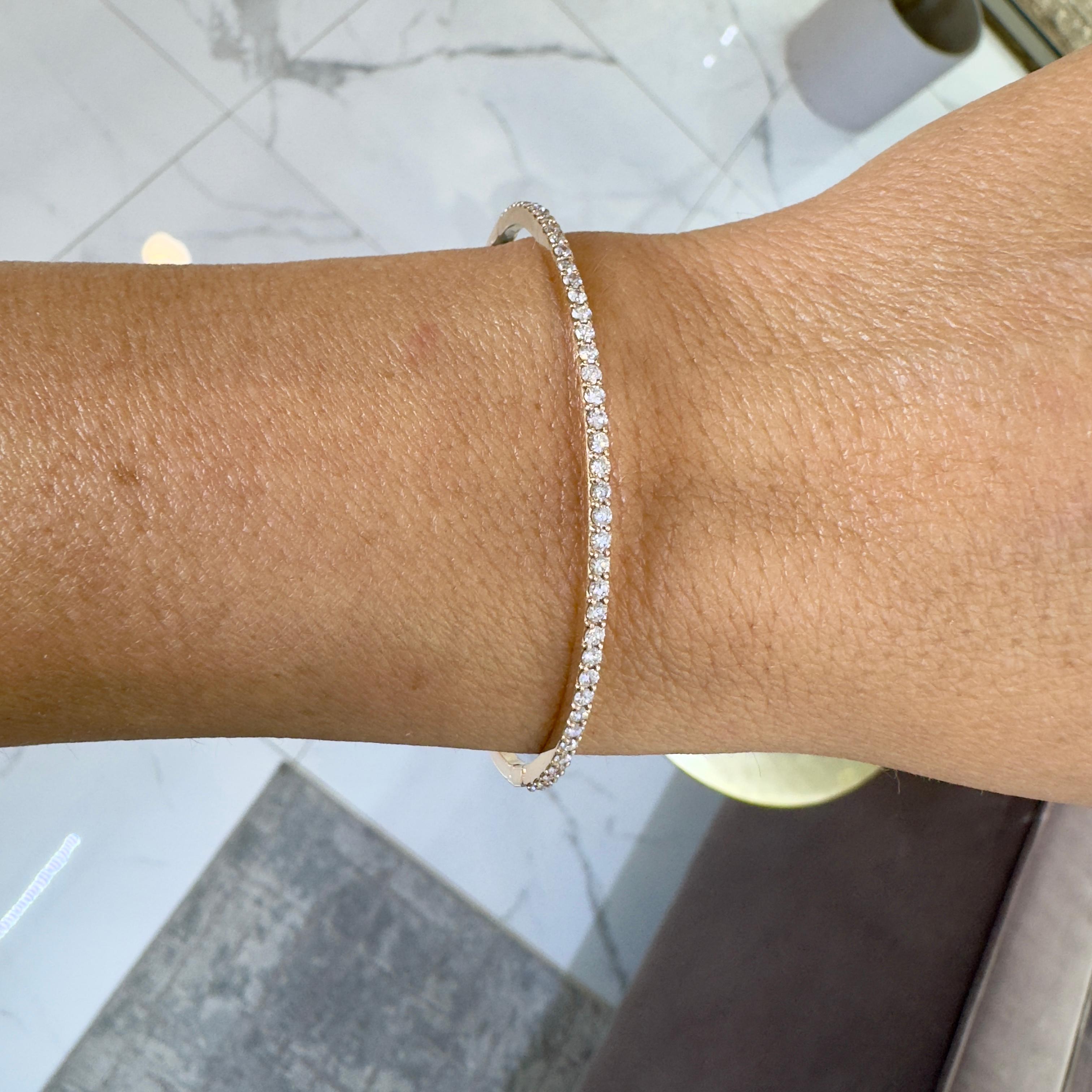 14K Rose Gold Half Eternity Tennis 1.35ct Diamond Bangle Bracelet For Sale 3