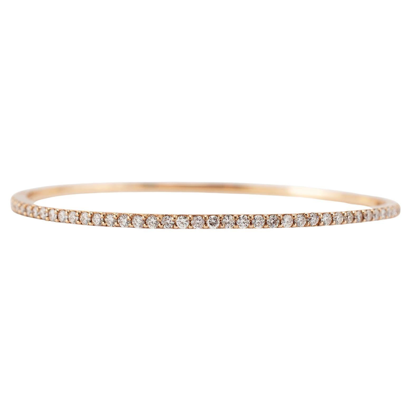 14K Rose Gold Half Eternity Tennis 1.35ct Diamond Bangle Bracelet For Sale