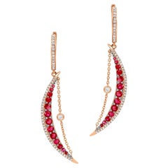 Gemistry 1.58 Cttw, Ruby and Diamond Half-Moon Shaped Earrings in 14k Rose Gold