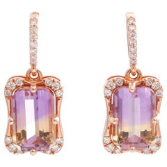 14 Karat Rose Gold Halo Ametrine Earrings