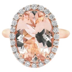 14K Rose Gold Halo Ring with Morganite and Diamonds