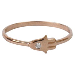 14k Rose Gold Hamsa Diamond Ring Minimalist Diamond Ring Stacking Ring
