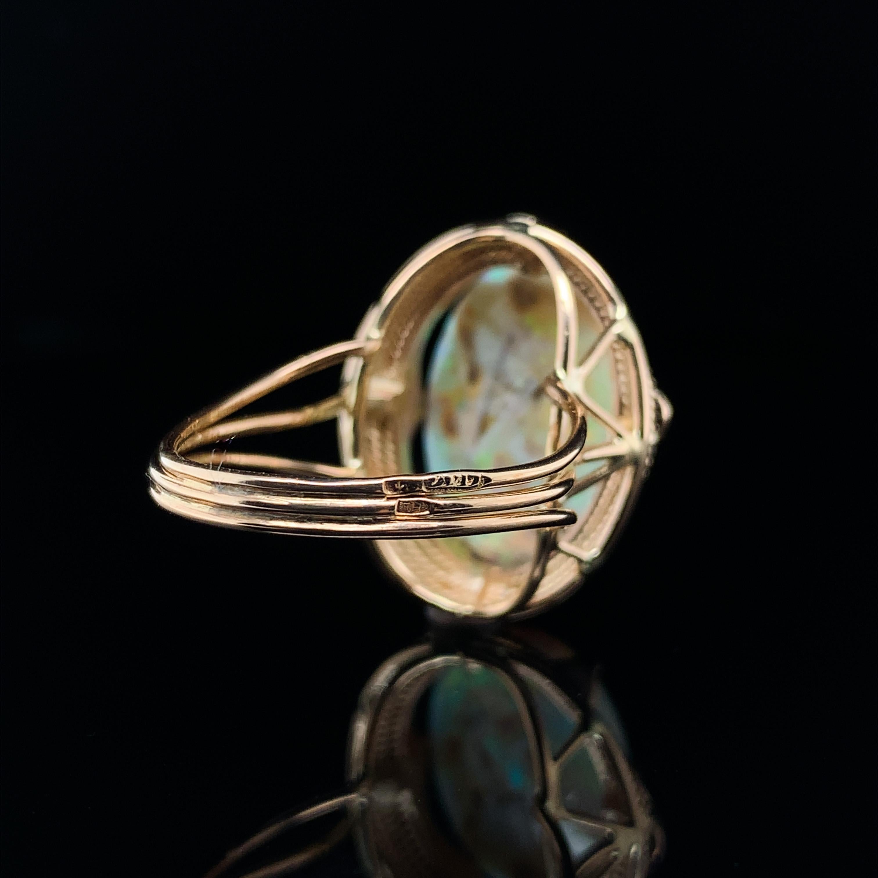 14 Karat Roségold Handgeschmiedeter Ring mit großem 6,05 Karat australischem Opal im Angebot 4