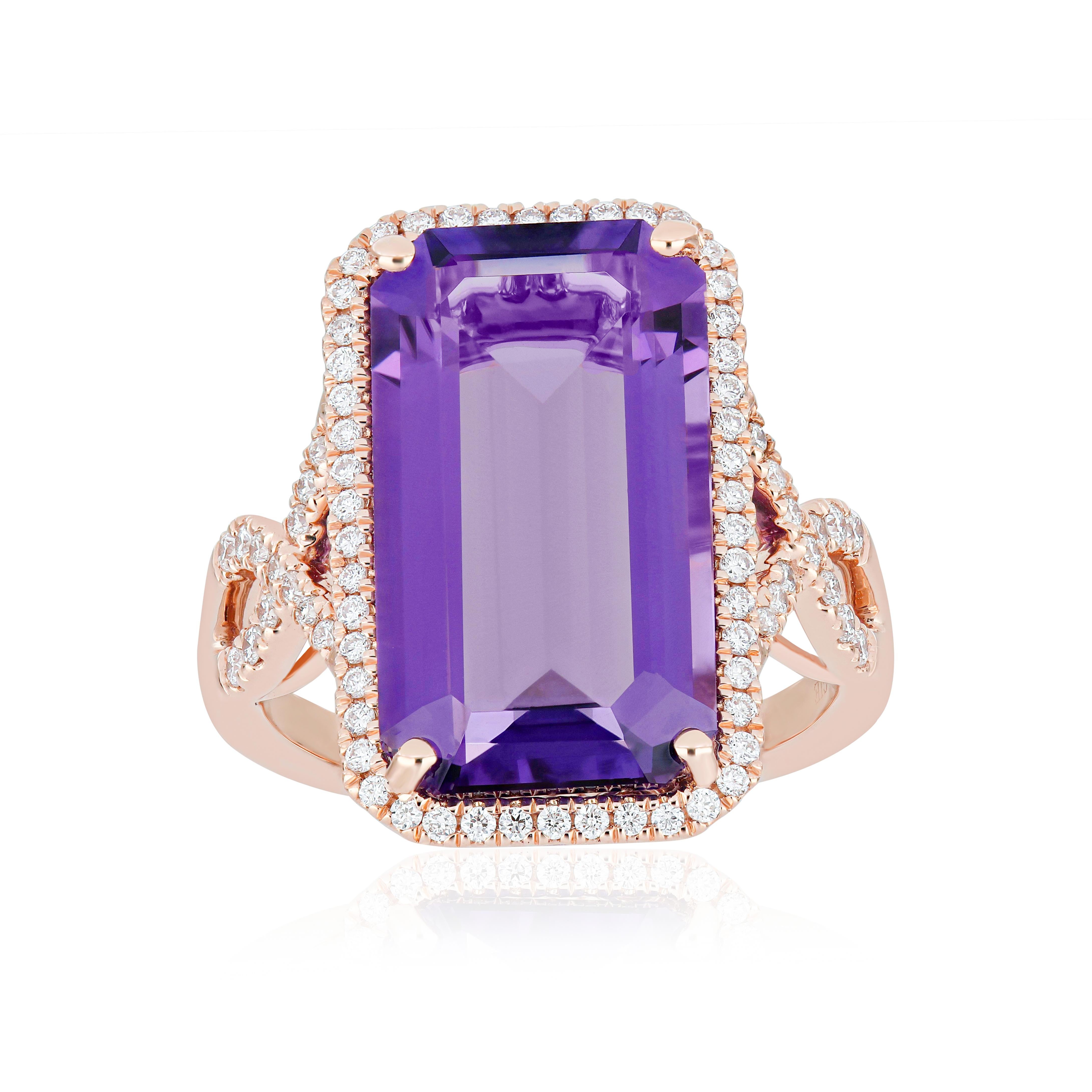En vente :  Bague de soirée en or rose 14 carats, améthyste et diamants faits main 10