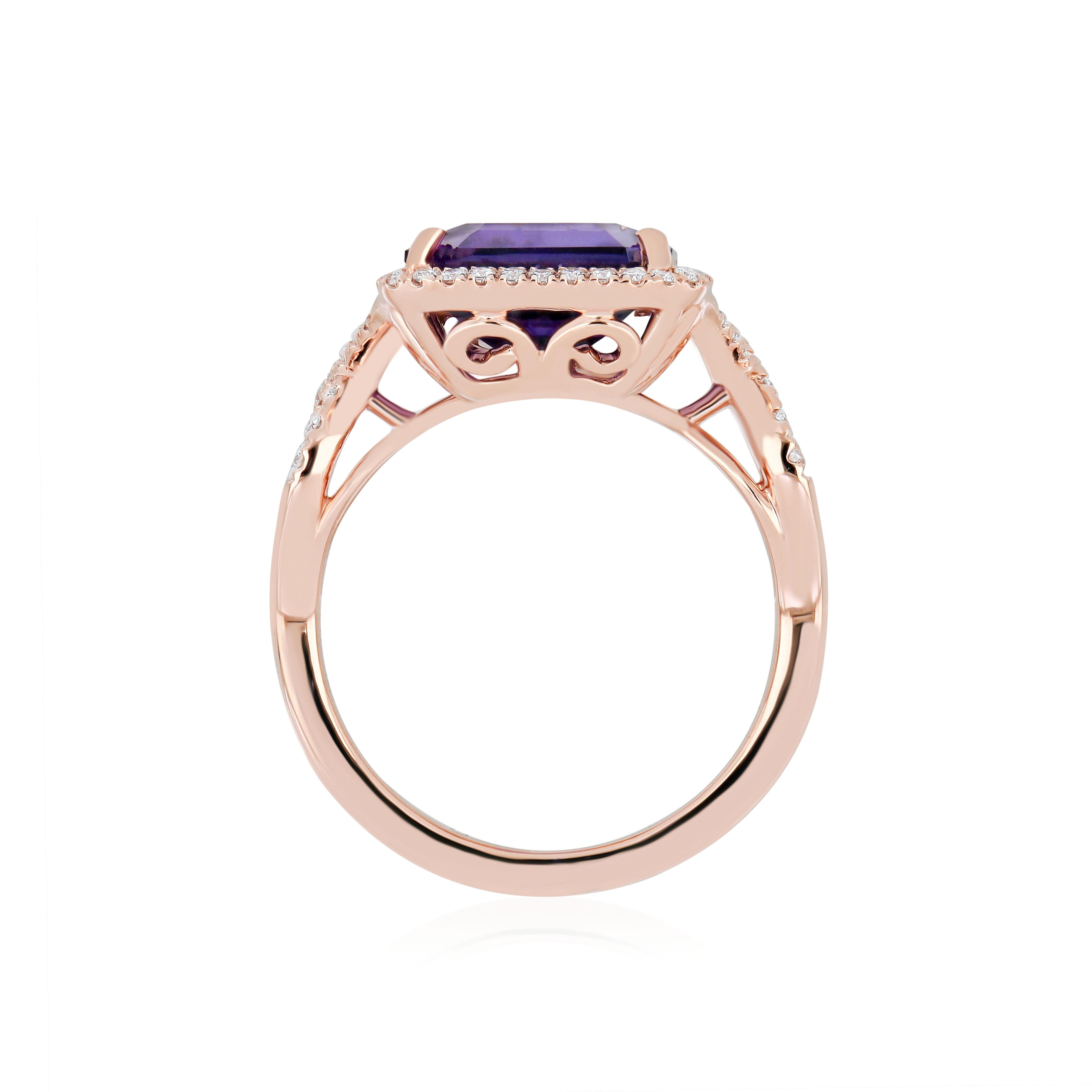 En vente :  Bague de soirée en or rose 14 carats, améthyste et diamants faits main 11