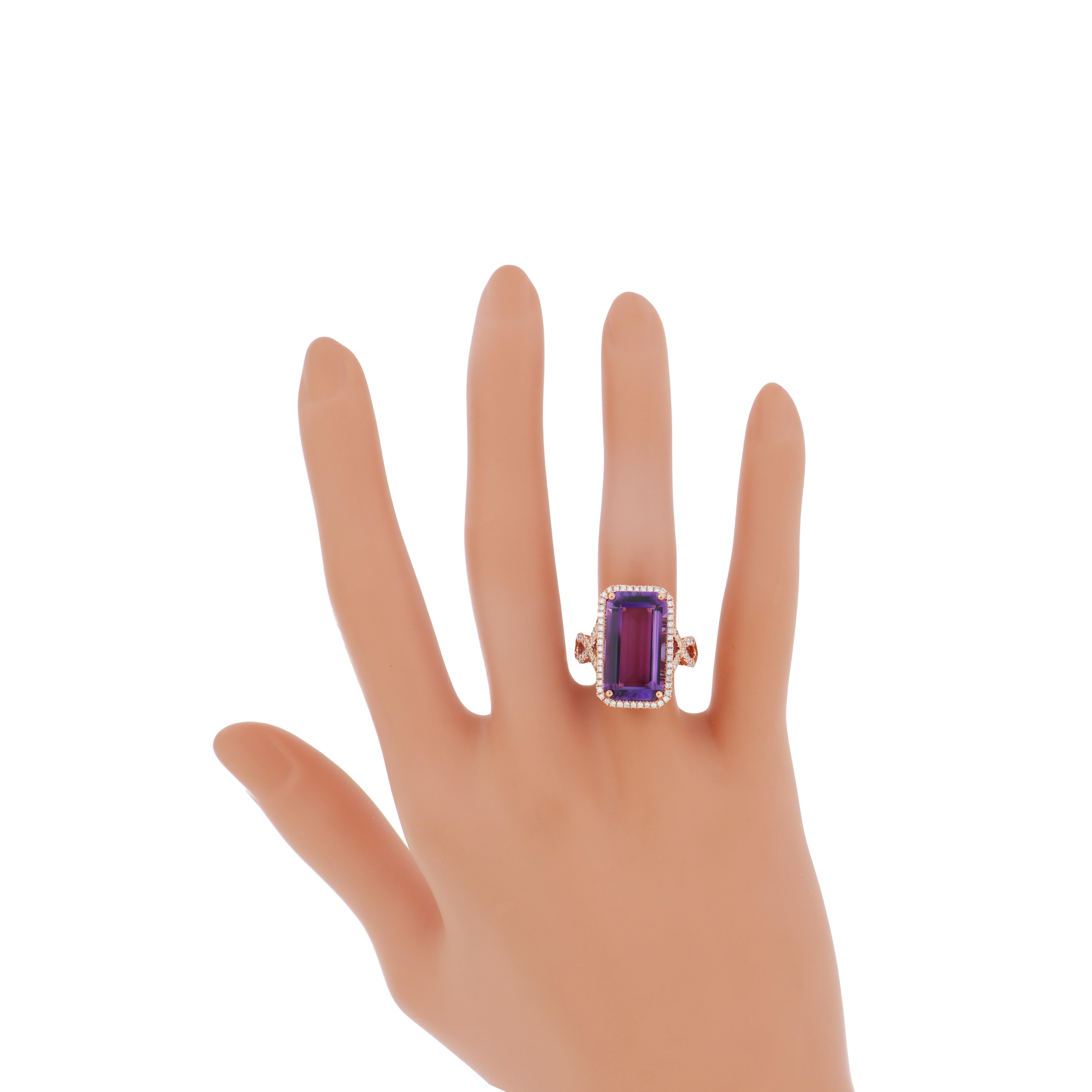 En vente :  Bague de soirée en or rose 14 carats, améthyste et diamants faits main 6