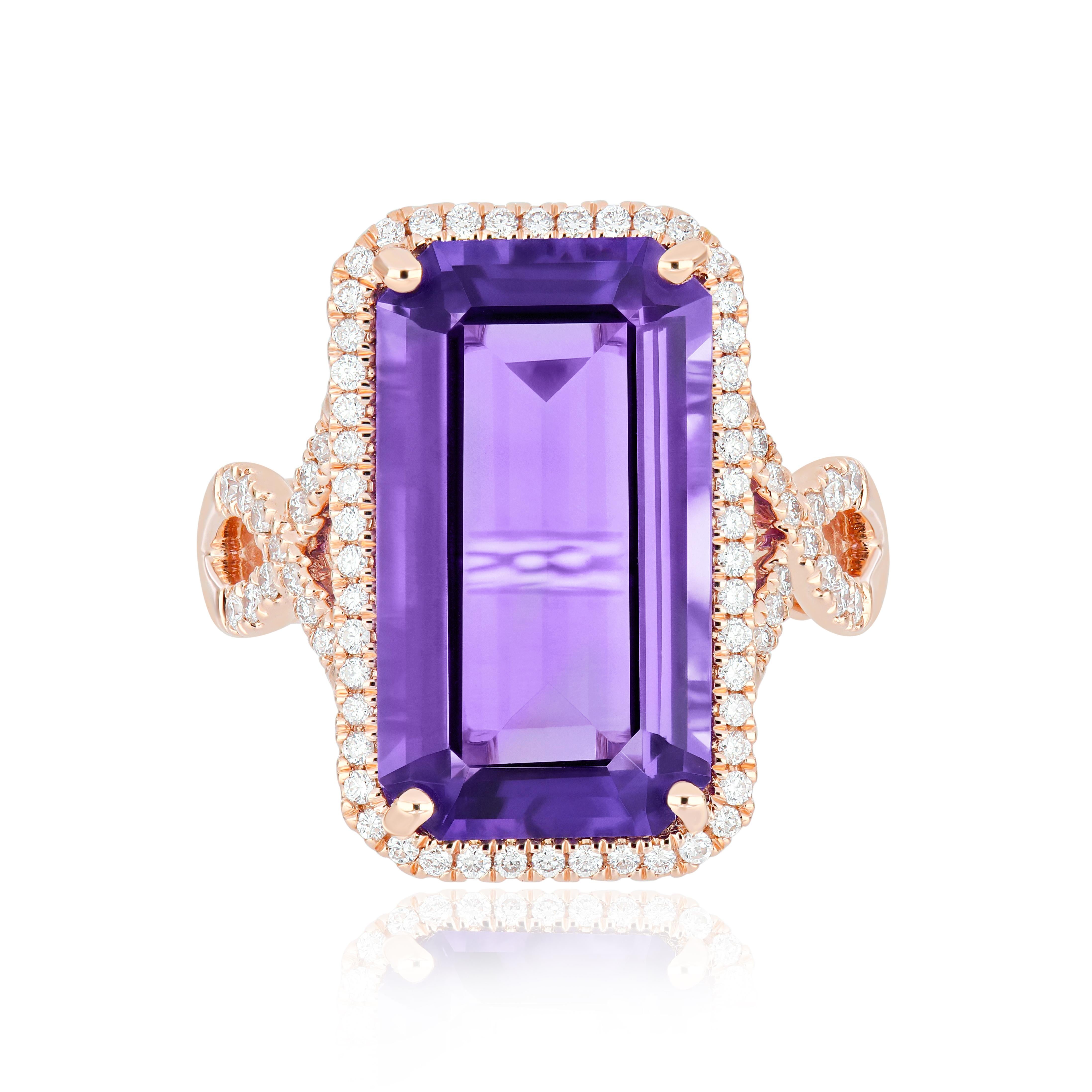 En vente :  Bague de soirée en or rose 14 carats, améthyste et diamants faits main 7