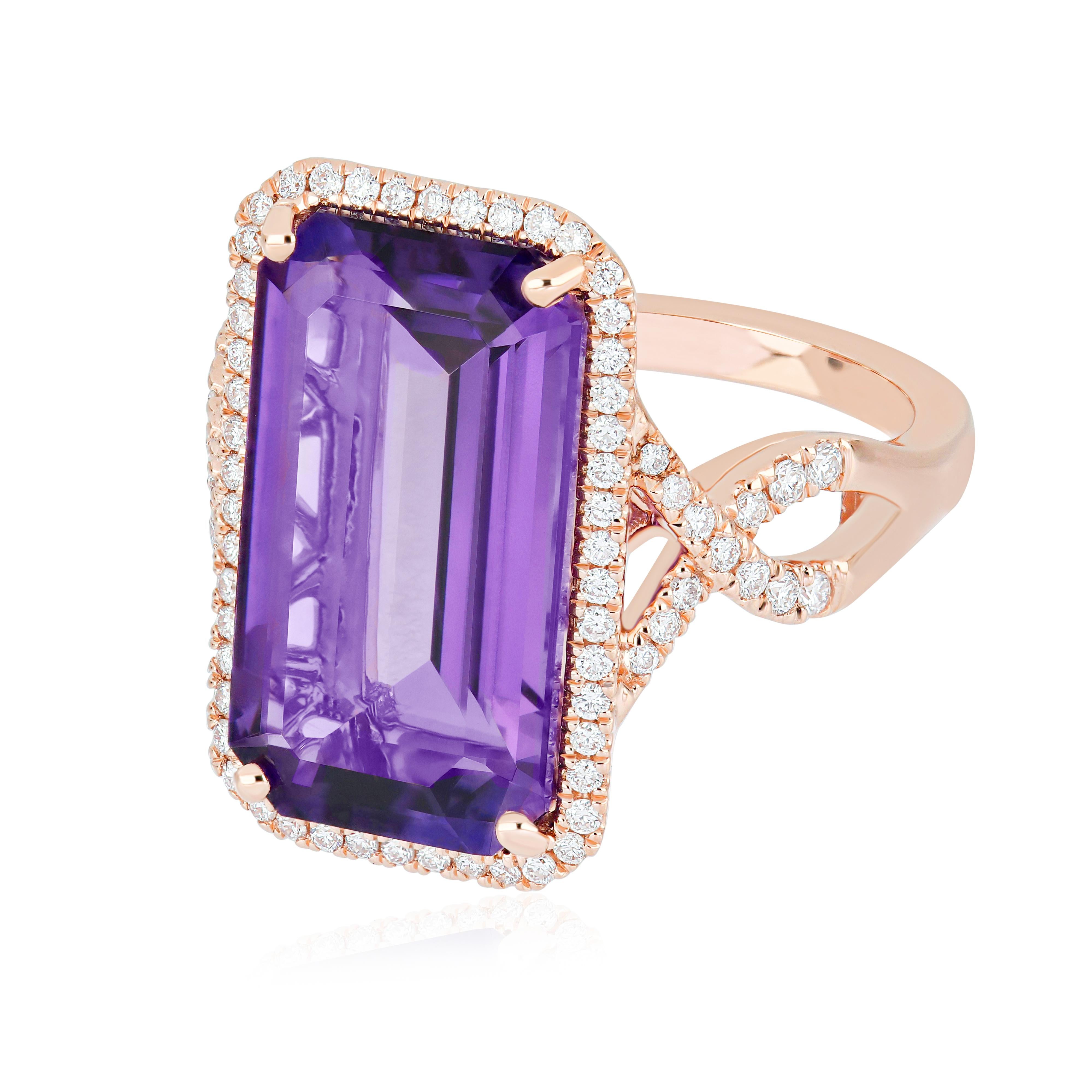 En vente :  Bague de soirée en or rose 14 carats, améthyste et diamants faits main 8