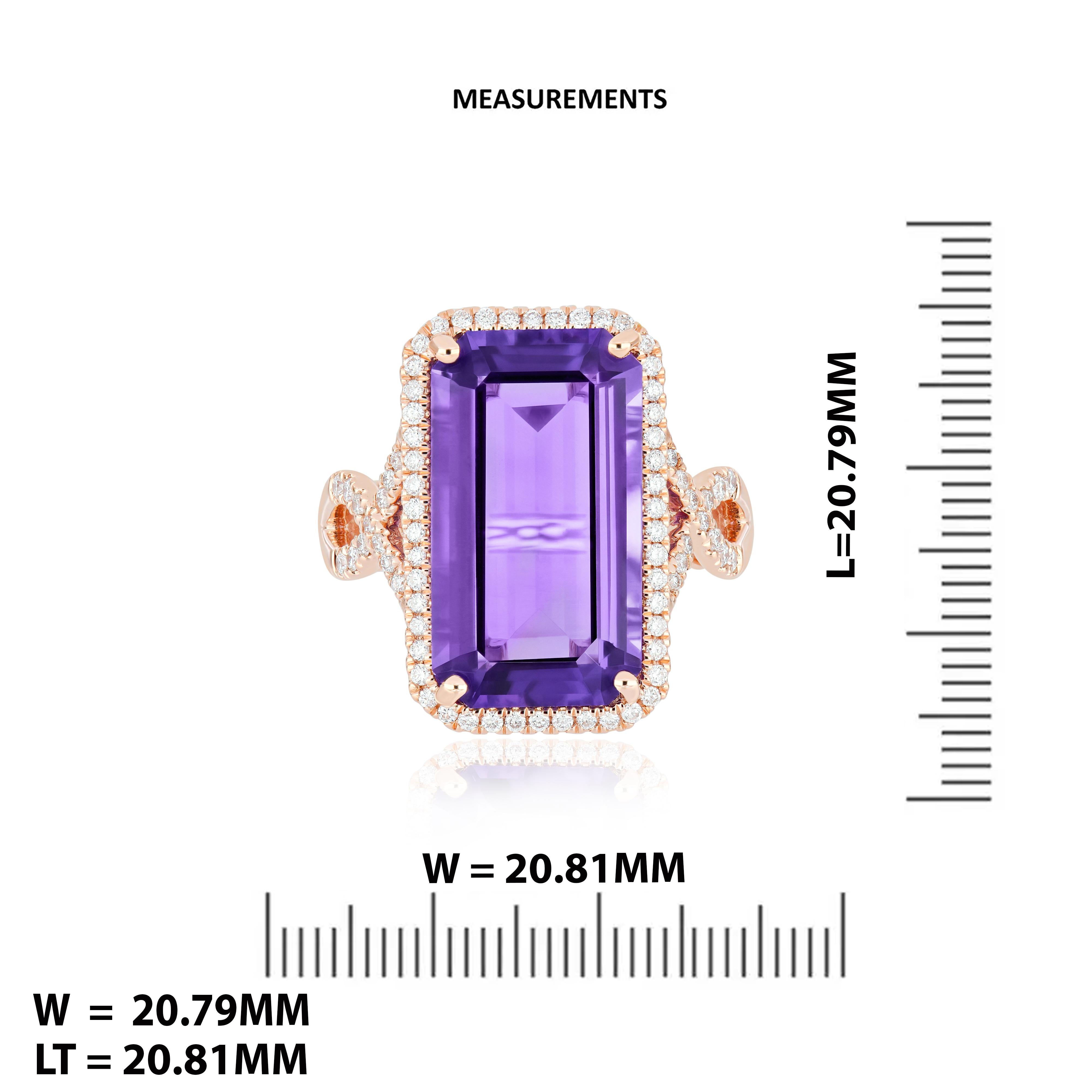 En vente :  Bague de soirée en or rose 14 carats, améthyste et diamants faits main 9