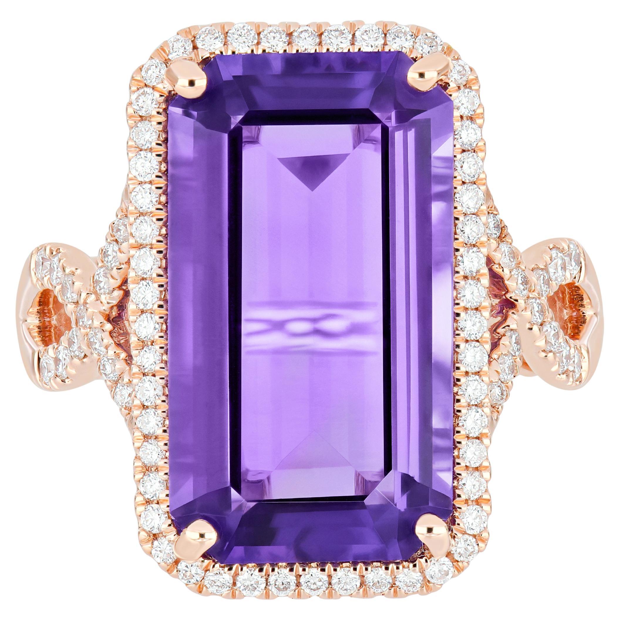 14k Rose Gold HandCraft Amethyst and Diamond Party Wear Ring