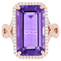 14k Rose Gold HandCraft Amethyst and Diamond Party Wear Ring