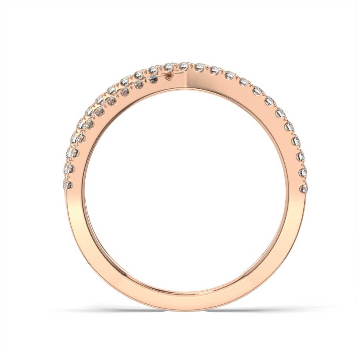 Two petite bands of micro prong set diamonds to wrap interweave each other in this contemporary ring.

Product details: 

Center Gemstone Color: WHITE
Side Gemstone Type: NATURAL DIAMOND
Side Gemstone Shape: ROUND
Metal: 14K Rose Gold
Metal Weight: