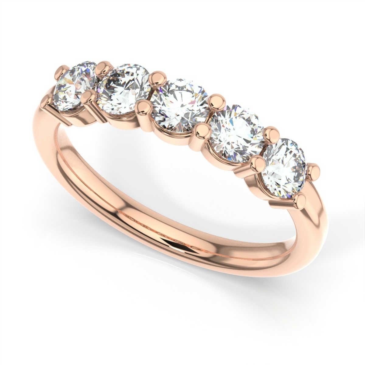Round Cut 14k Rose Gold Helena 5 Stone Diamond Ring '1 Ct. tw' For Sale