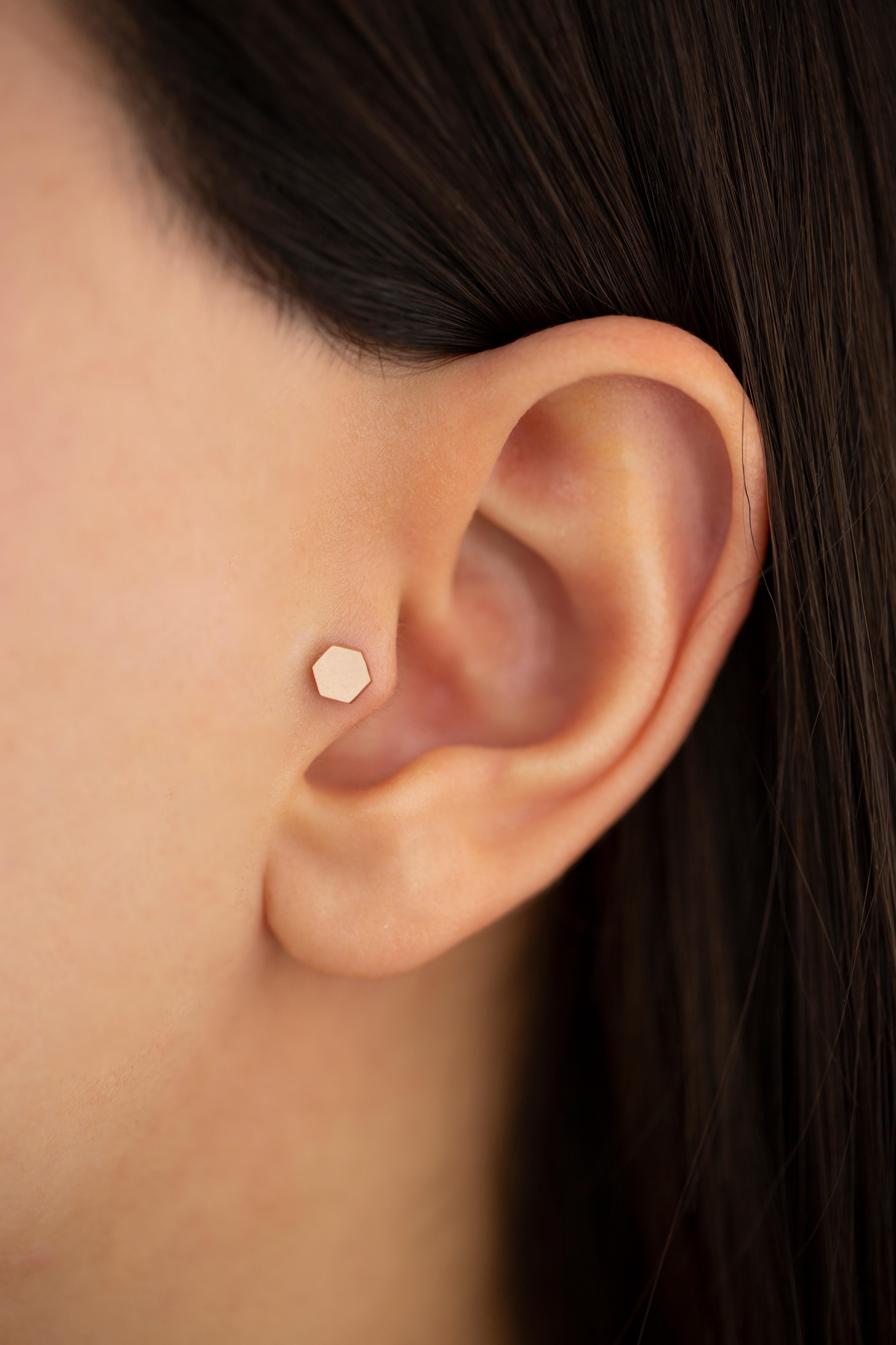 14K Rose Gold Hexagon Shape Piercing, Rose Gold Stud Hexagonal Earring

You can use the piercing as an earring too! Also this piercing is suitable for tragus, nose, helix, lobe, flat, medusa, monreo, labret and stud.

This piercing was made with