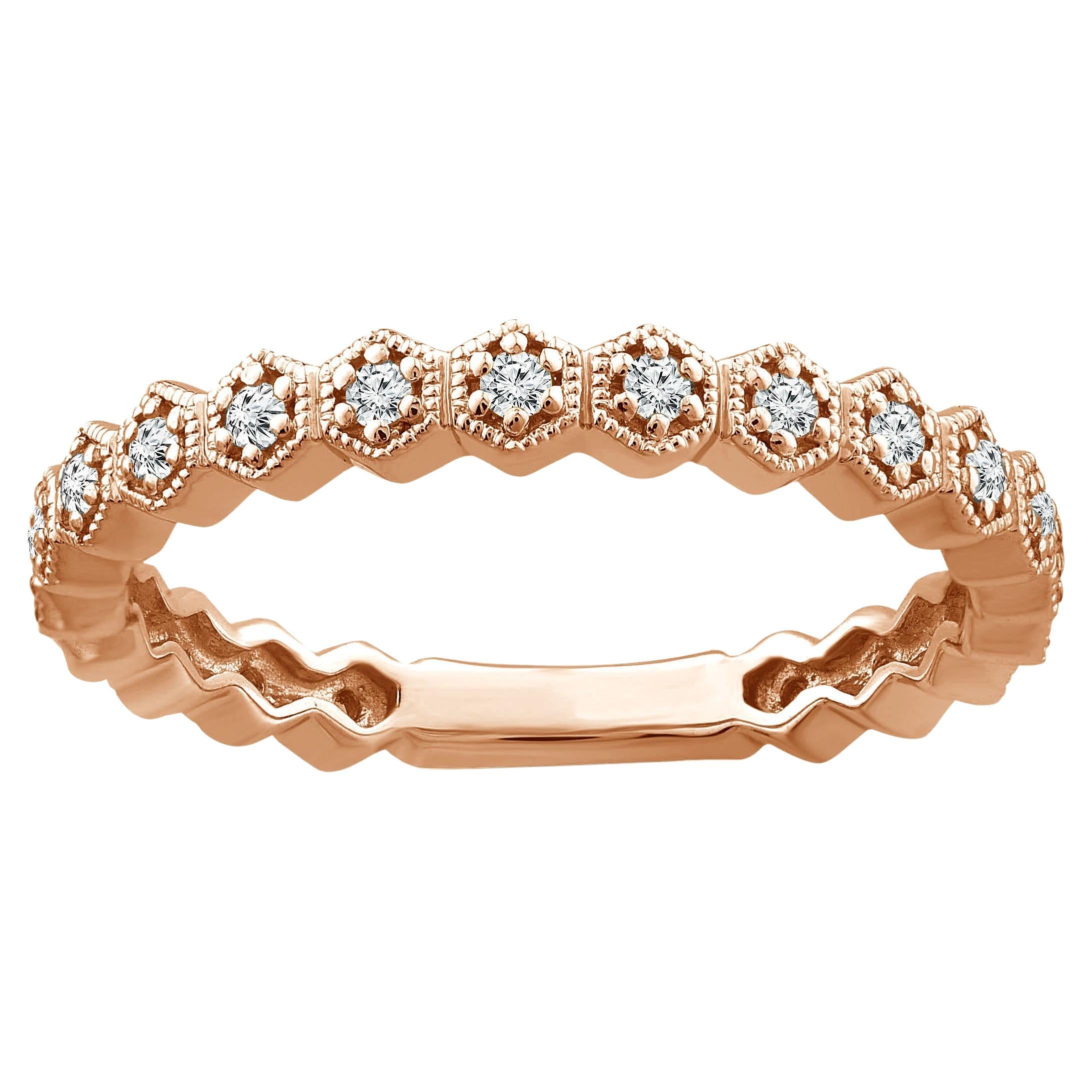 14K Rose Gold Honeycomb Diamond Stackable Ring For Sale