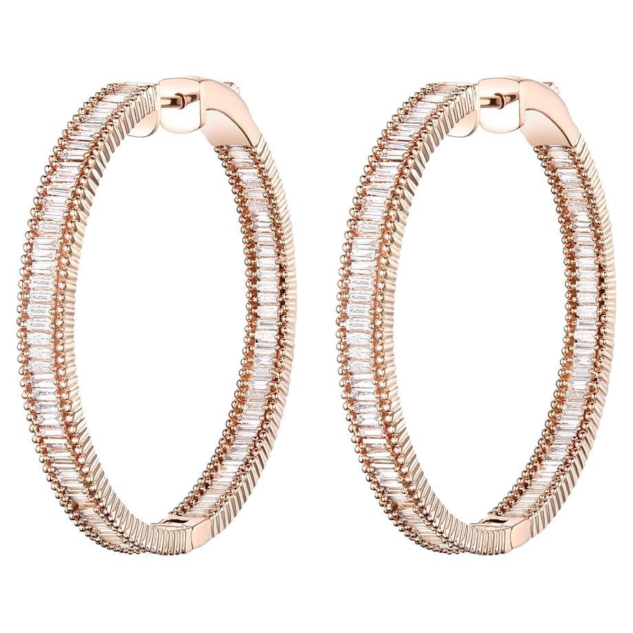 Pendientes de aro de oro rosa de 14 quilates con diamantes cónicos de 1,36 quilates