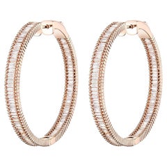 14K Rose Gold Hoop Earrings with 1.36 Carat Tapered Diamonds