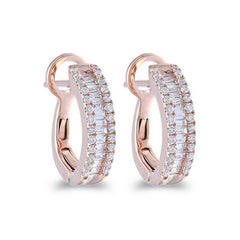Boucles d'oreilles créoles et huggies en or rose 14 carats, serties de diamants de 0,43 carat