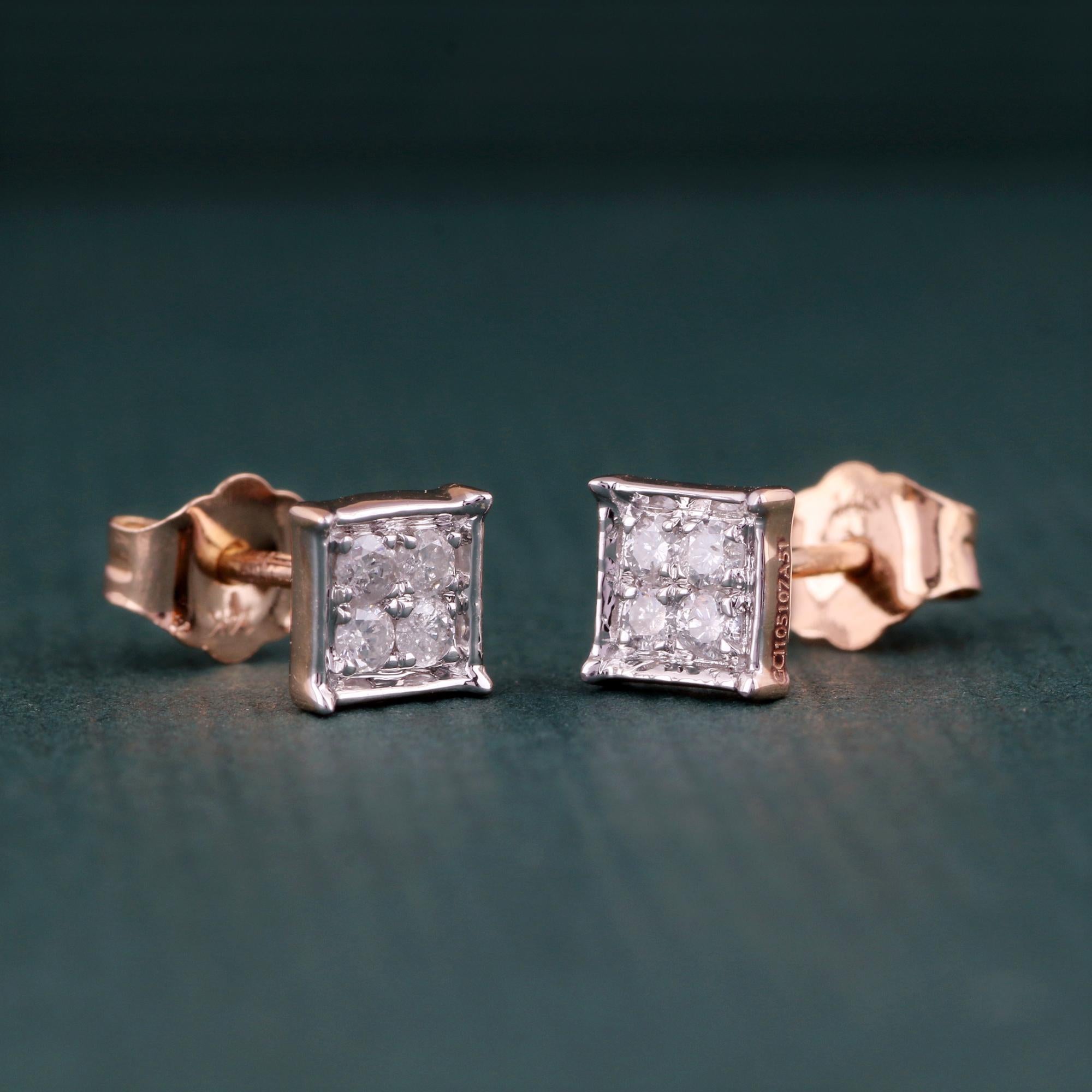 Modern 14K Rose Gold IGI Certified 0.156 Carat Clear Diamond Tinny Stud Earrings For Sale