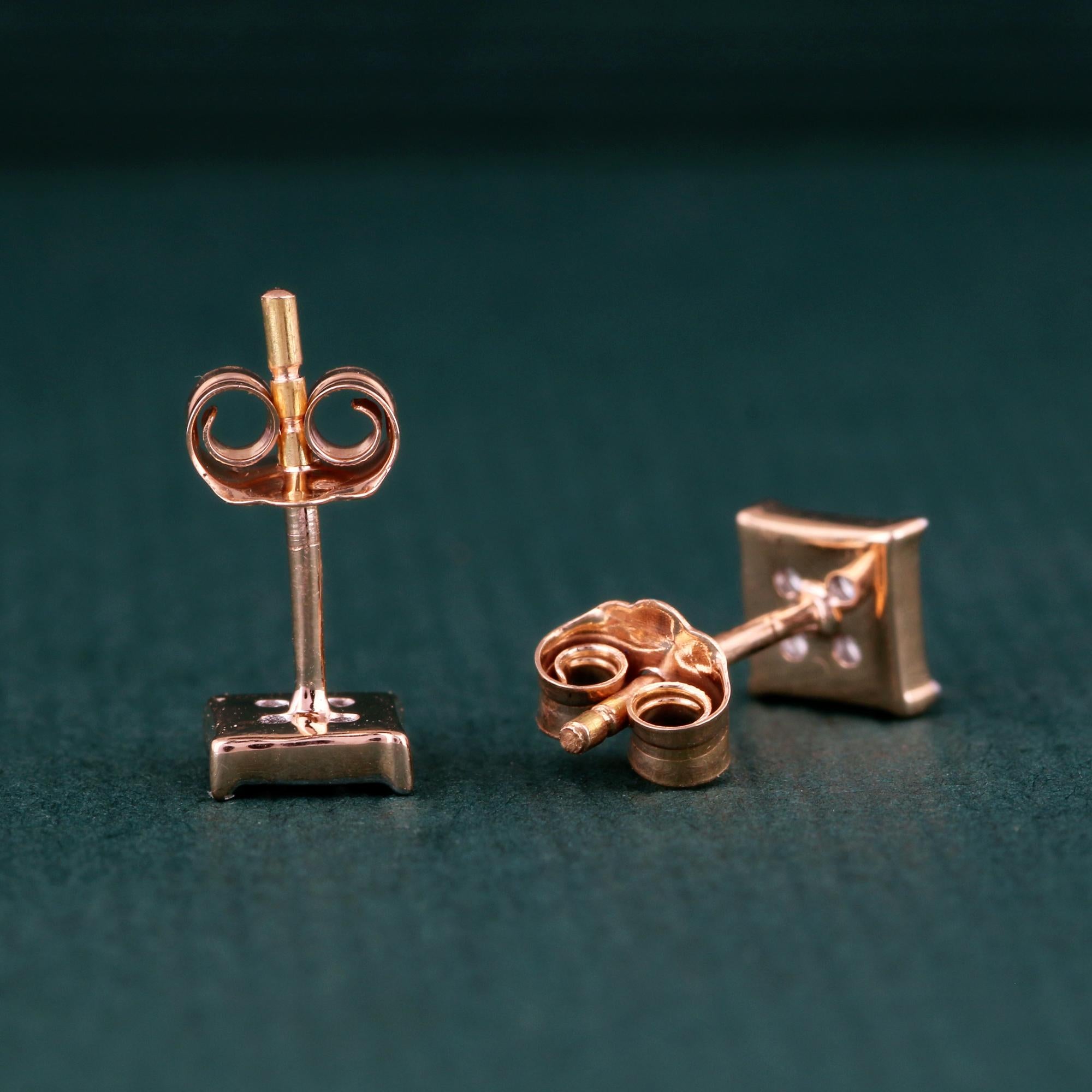 Brilliant Cut 14K Rose Gold IGI Certified 0.156 Carat Clear Diamond Tinny Stud Earrings For Sale