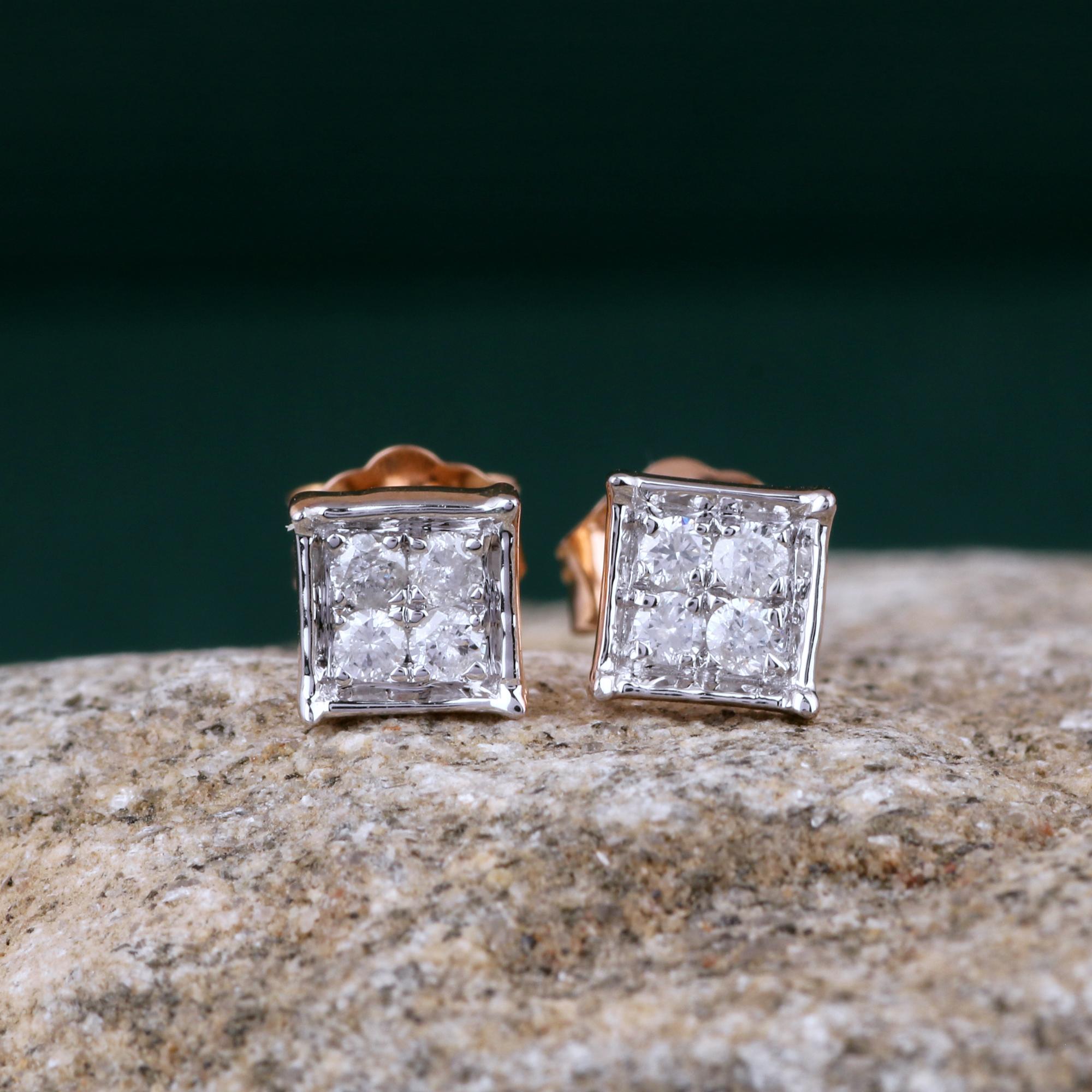 14K Rose Gold IGI Certified 0.156 Carat Clear Diamond Tinny Stud Earrings In New Condition For Sale In Jaipur, RJ