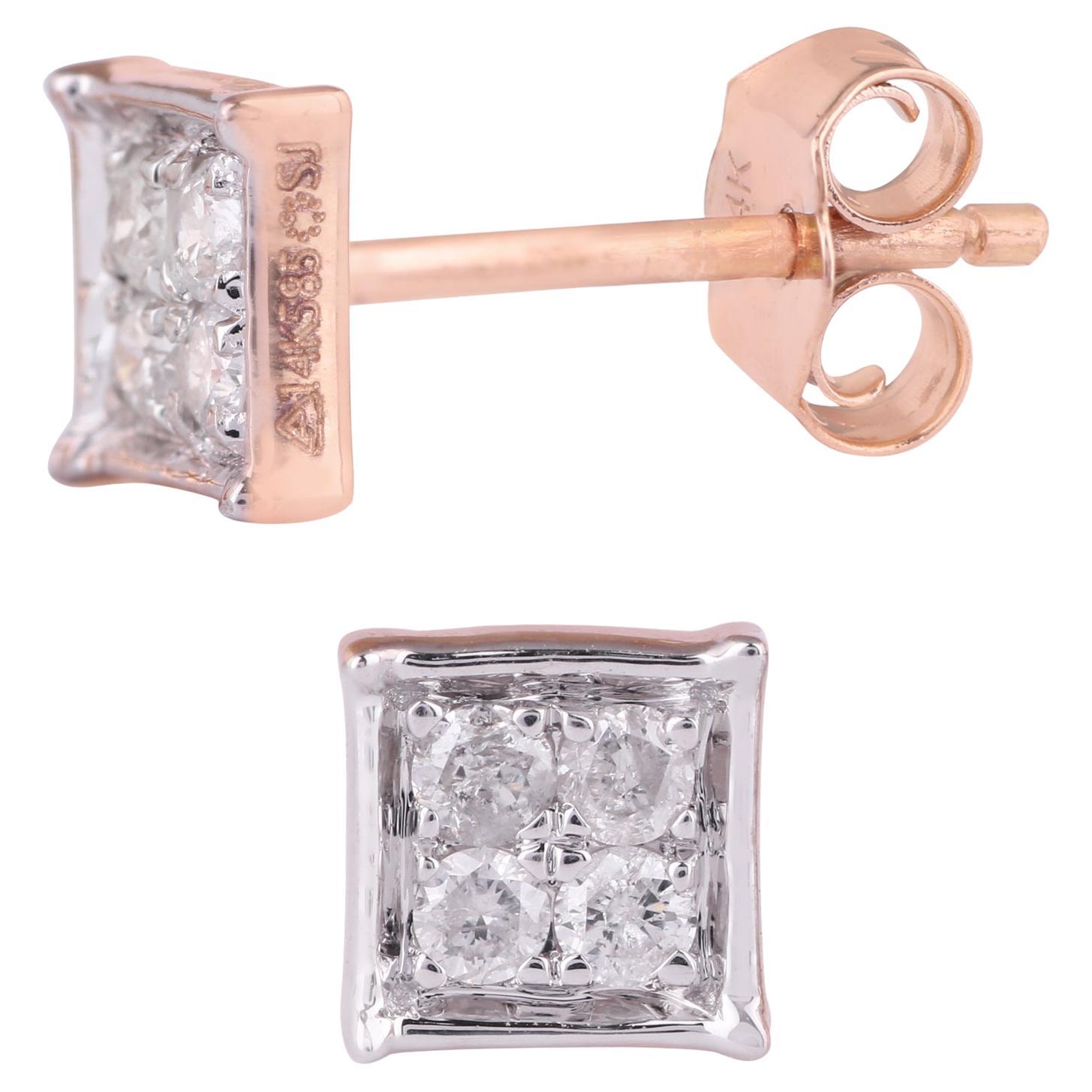 14K Rose Gold IGI Certified 0.156 Carat Clear Diamond Tinny Stud Earrings For Sale