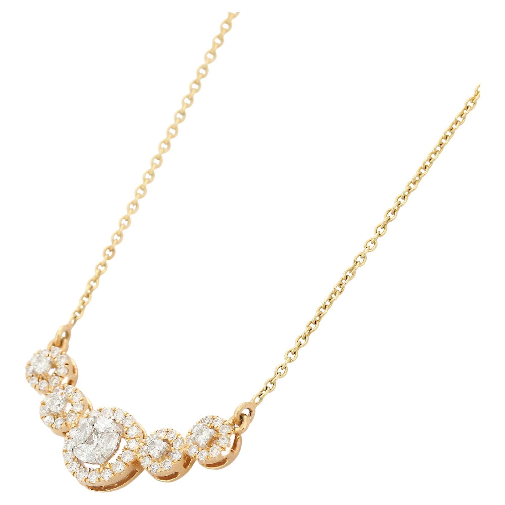 14K Yellow Gold Contemporary Design Diamond Pendant Necklace For Sale