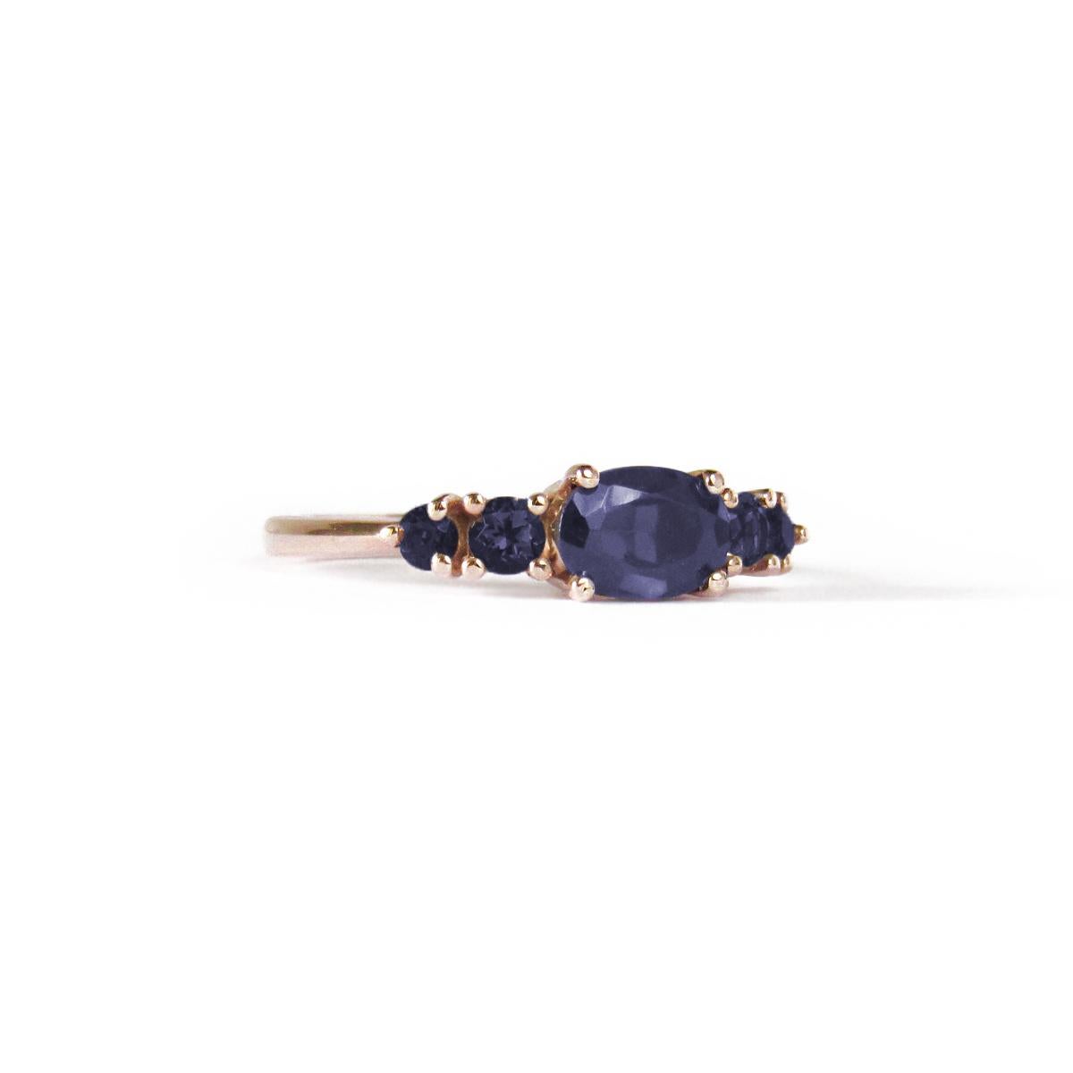 Oval Cut 14 Karat Rose Gold Iolite Ring For Sale