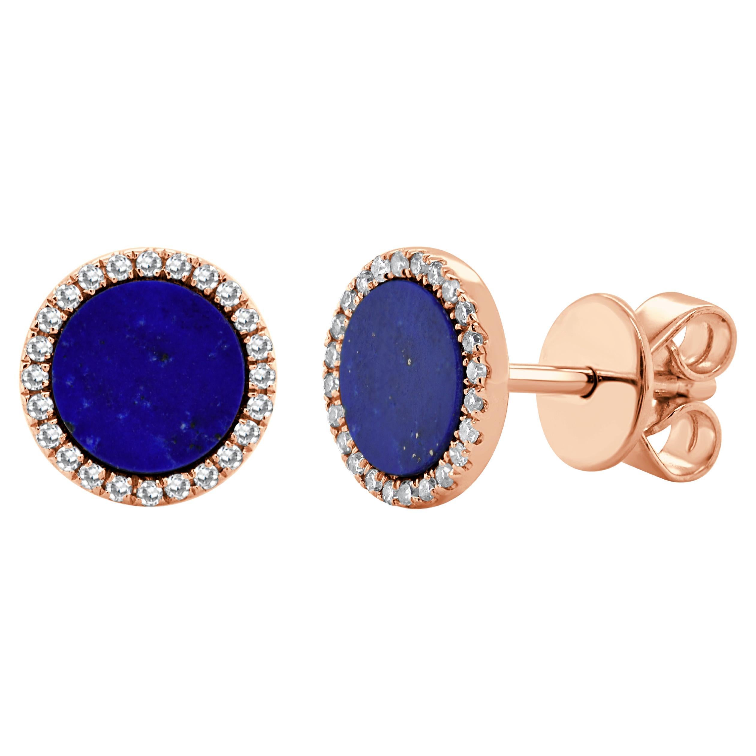 14K Rose Gold Lapis 
natural Diamond Stud Earrings For Sale
