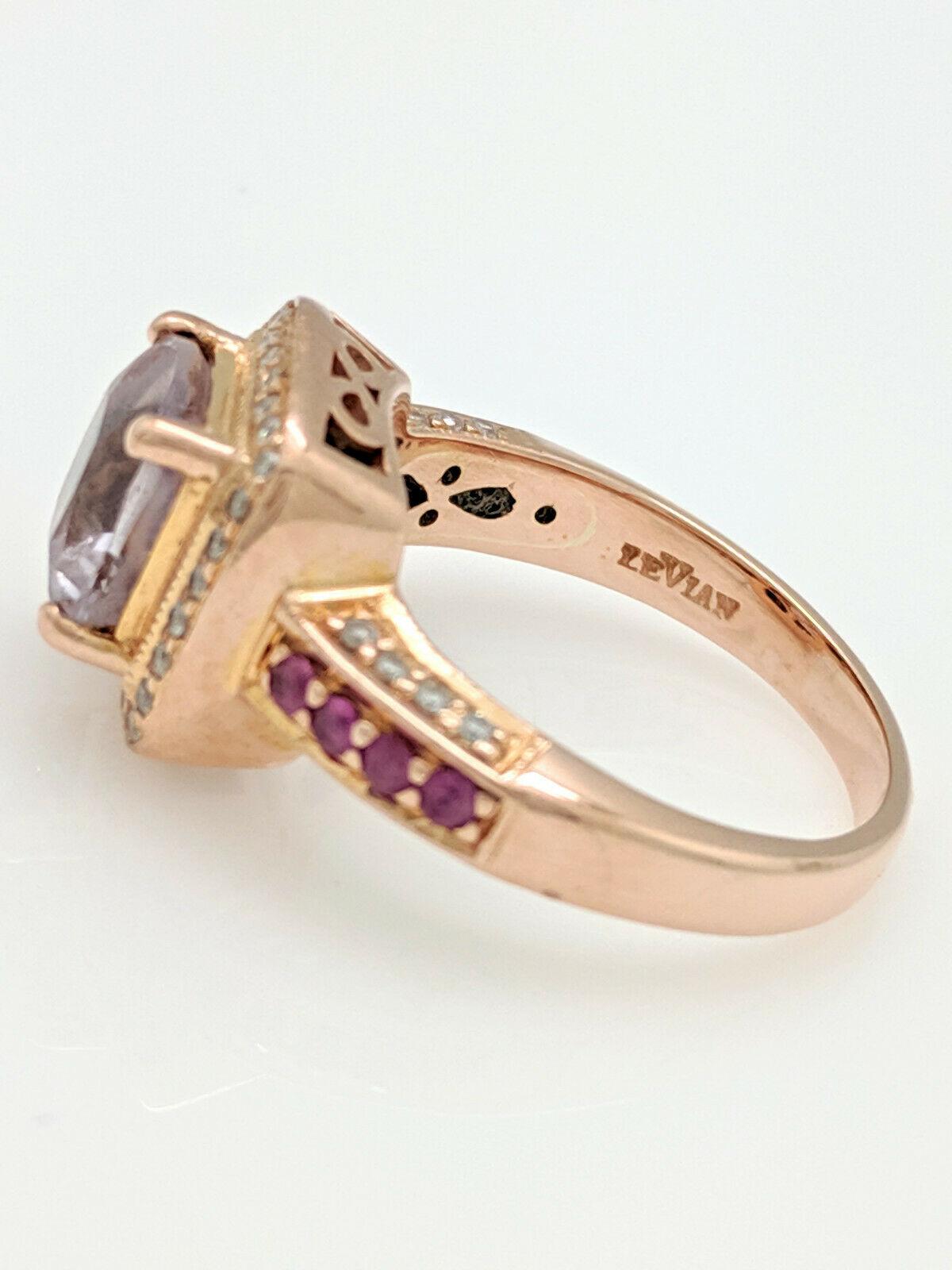 Contemporary 14 Karat Rose Gold Le Vian Amethyst Diamond Pink Sapphire Ring For Sale