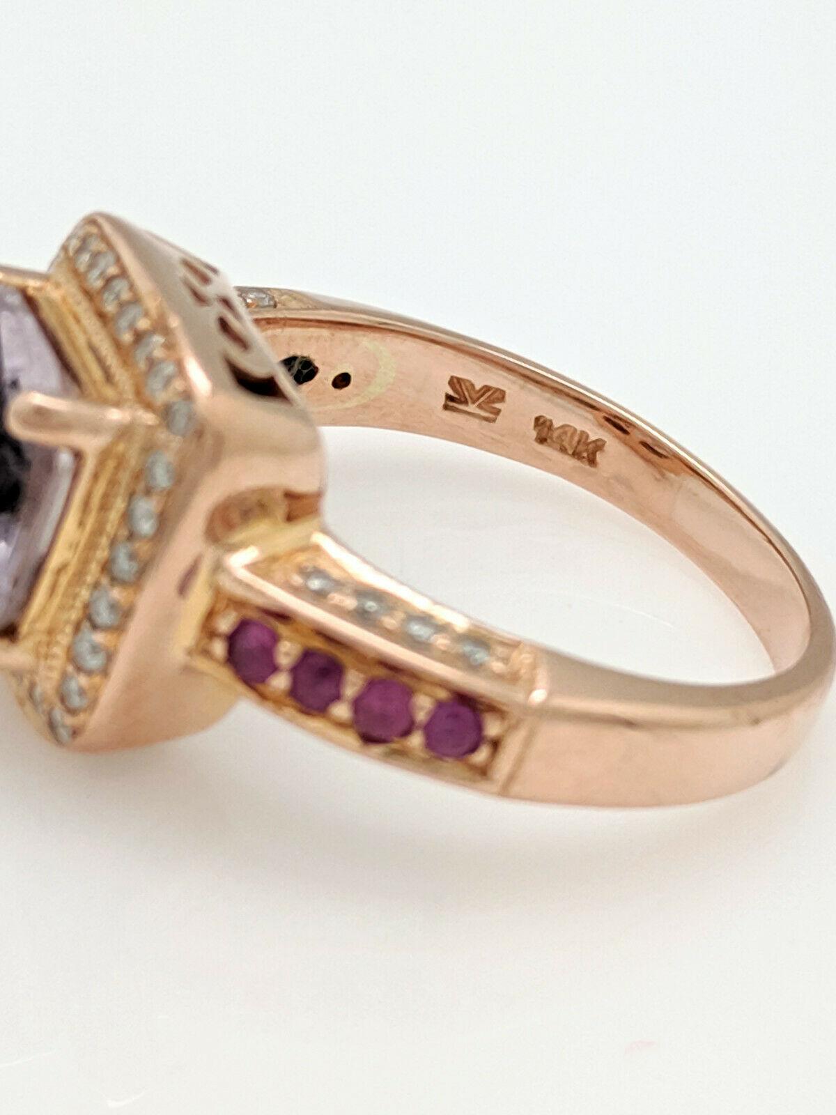 Cushion Cut 14 Karat Rose Gold Le Vian Amethyst Diamond Pink Sapphire Ring For Sale