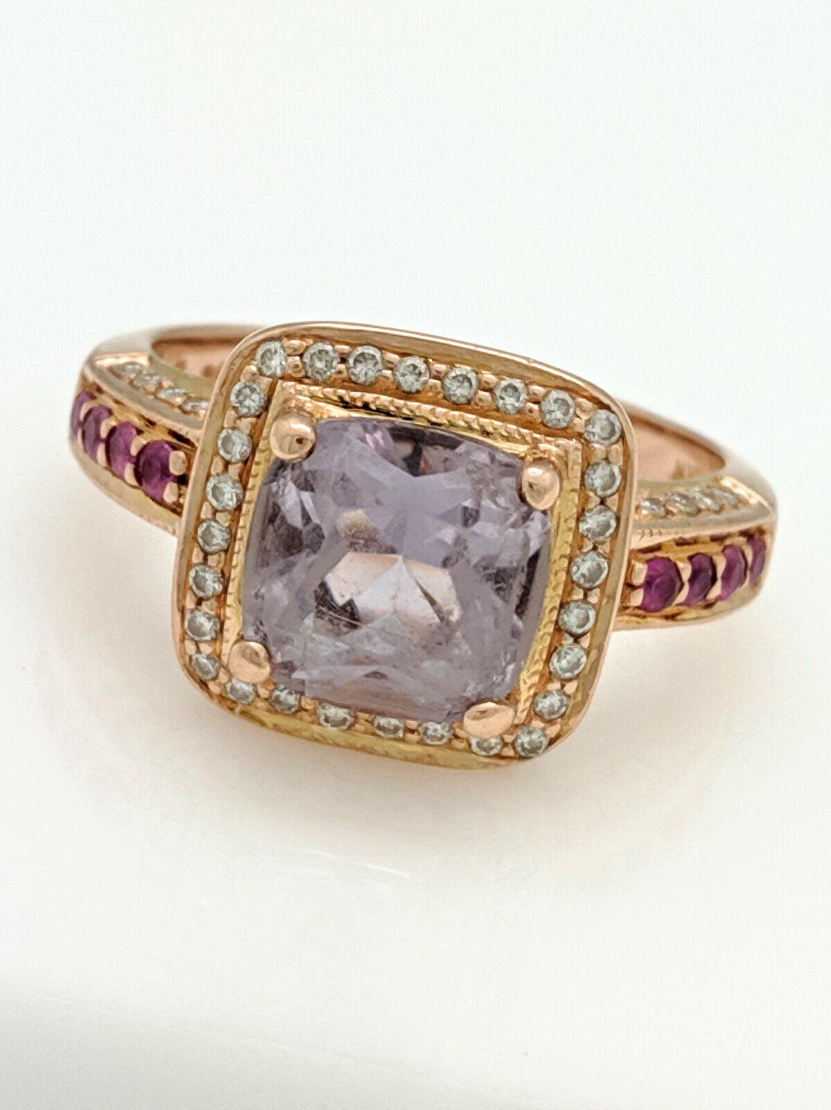 14 Karat Rose Gold Le Vian Amethyst Diamond Pink Sapphire Ring In Good Condition For Sale In Gainesville, FL