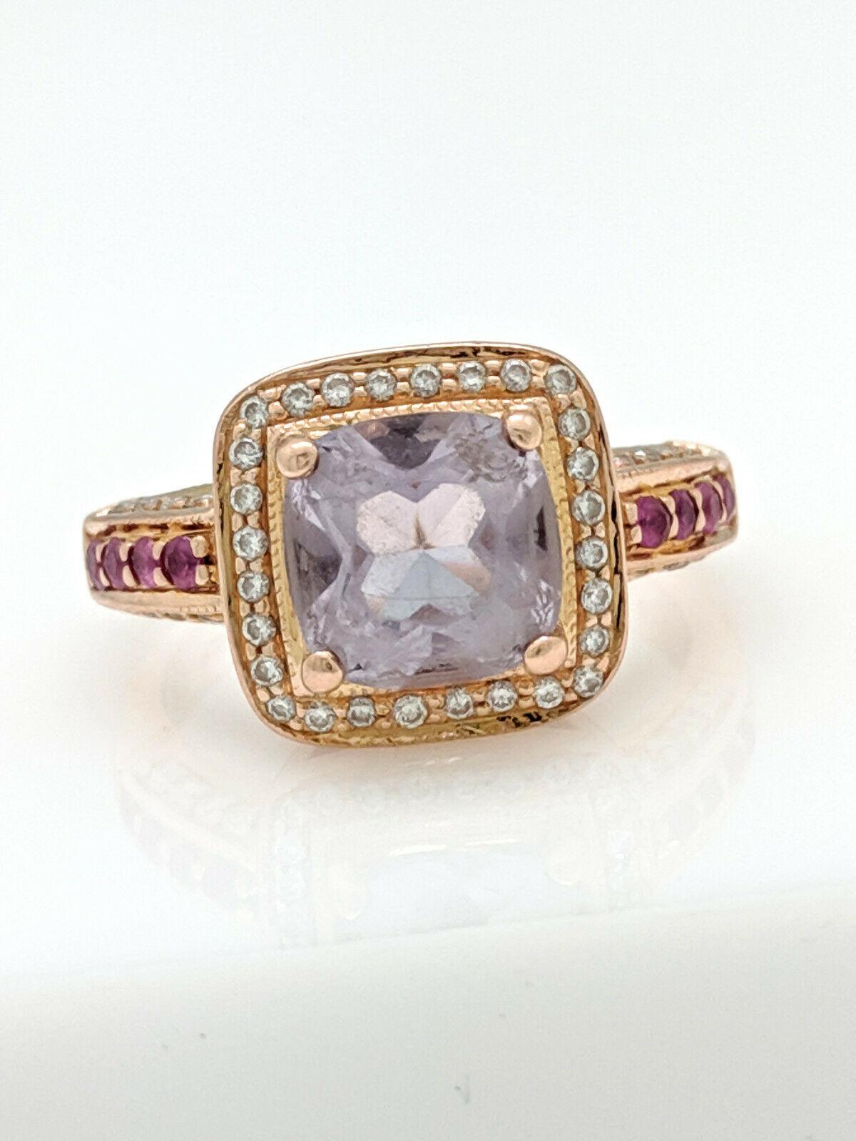 Women's 14 Karat Rose Gold Le Vian Amethyst Diamond Pink Sapphire Ring For Sale