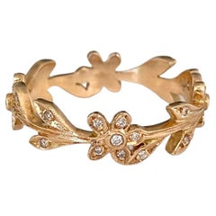 14k Rose Gold Leaf and Flower Diamond Ring