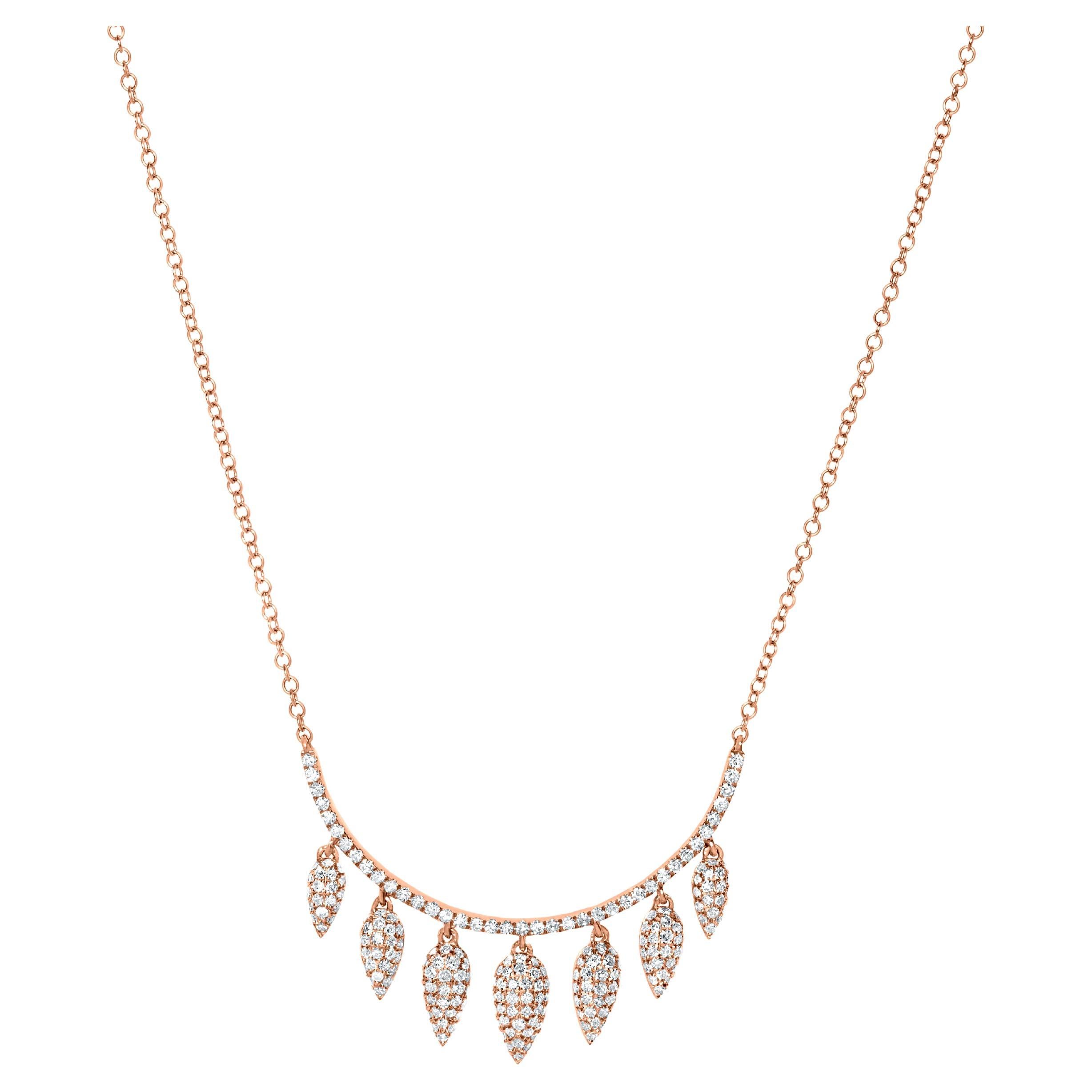 Luxle 0.65 CT Leaf Dangle Diamond Necklace 14K Rose Gold