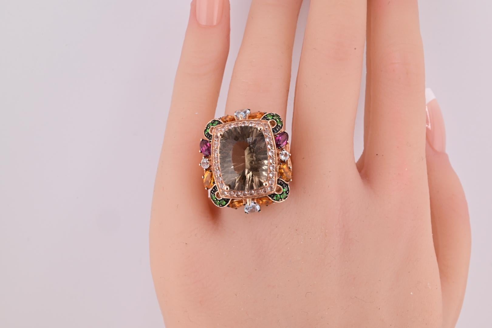 14K Rose Gold Levian Ring With Smokey Quartz Fine Beautiful Color Gemstones For Sale 5