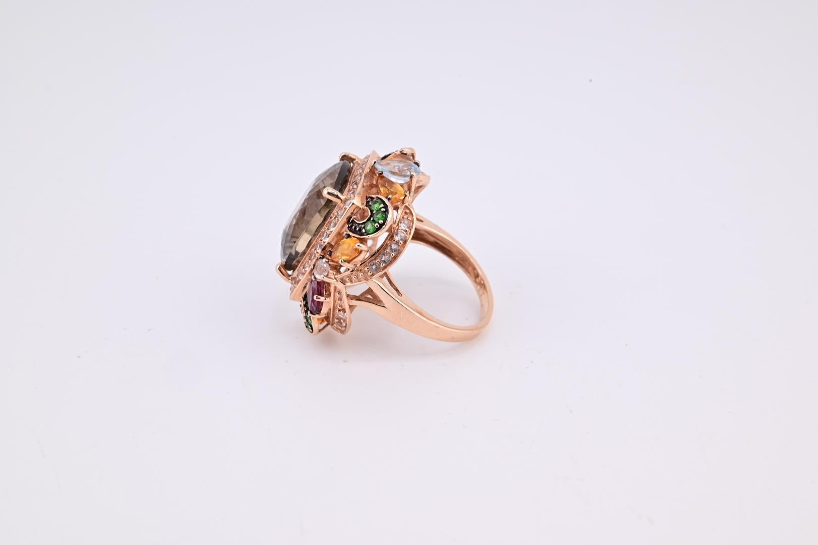 14K Rose Gold Levian Ring With Smokey Quartz Fine Beautiful Color Gemstones In Good Condition For Sale In Media, PA