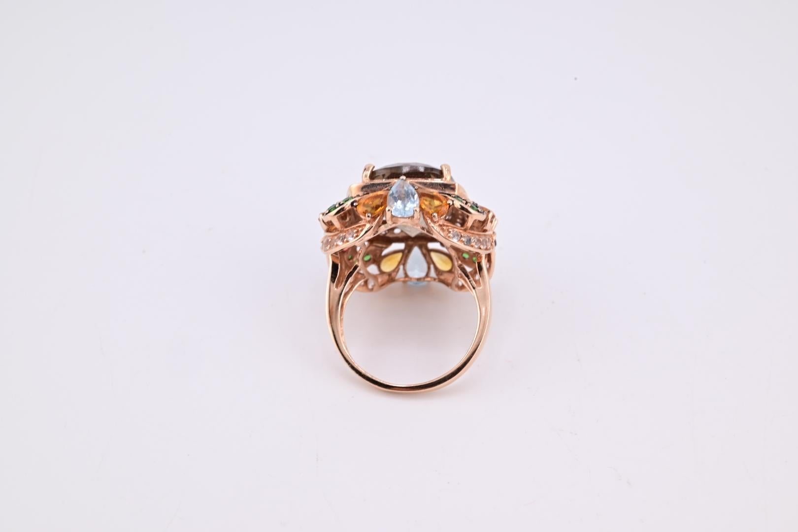 Women's 14K Rose Gold Levian Ring With Smokey Quartz Fine Beautiful Color Gemstones For Sale