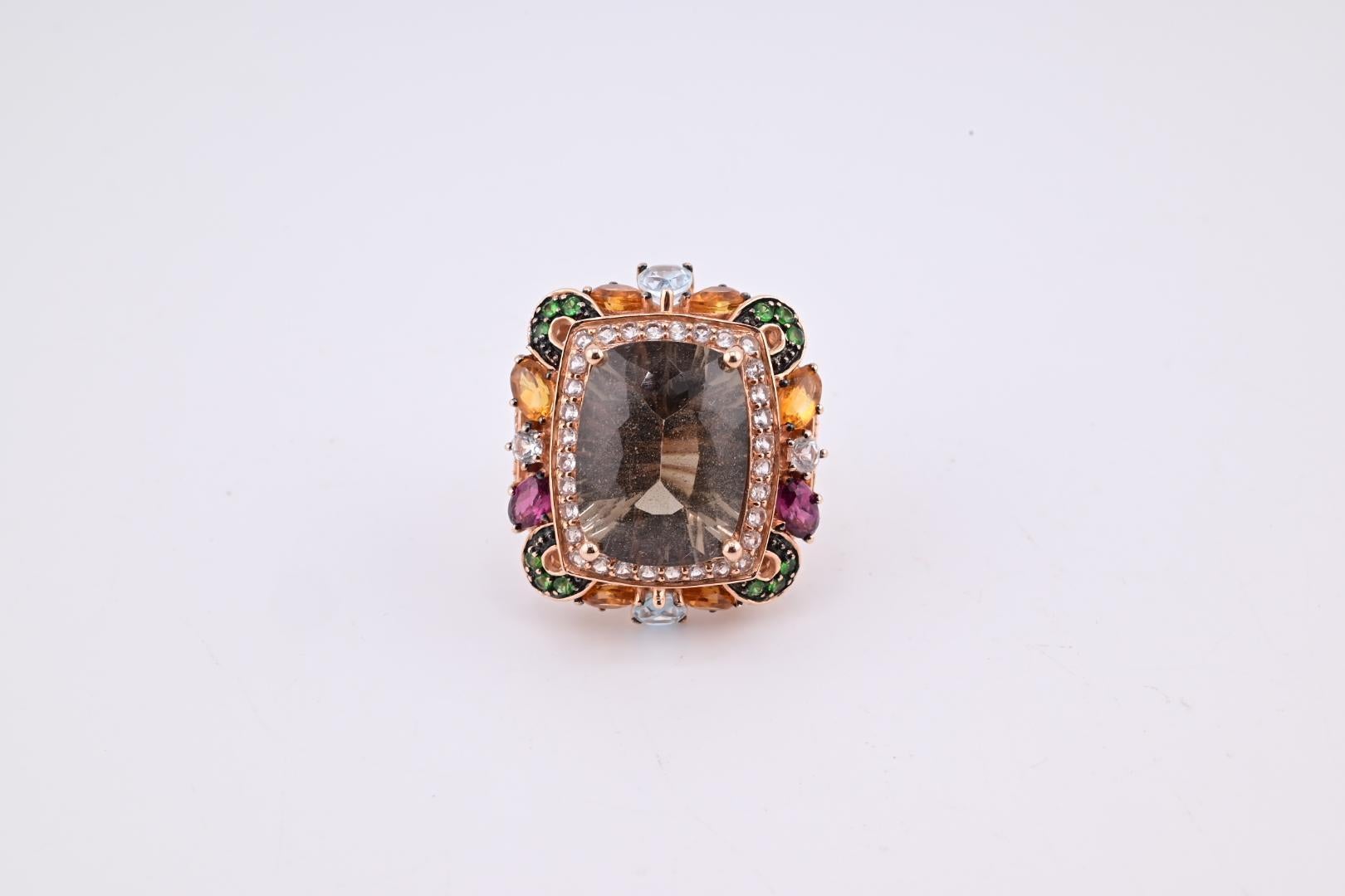 14K Rose Gold Levian Ring With Smokey Quartz Fine Beautiful Color Gemstones For Sale 2