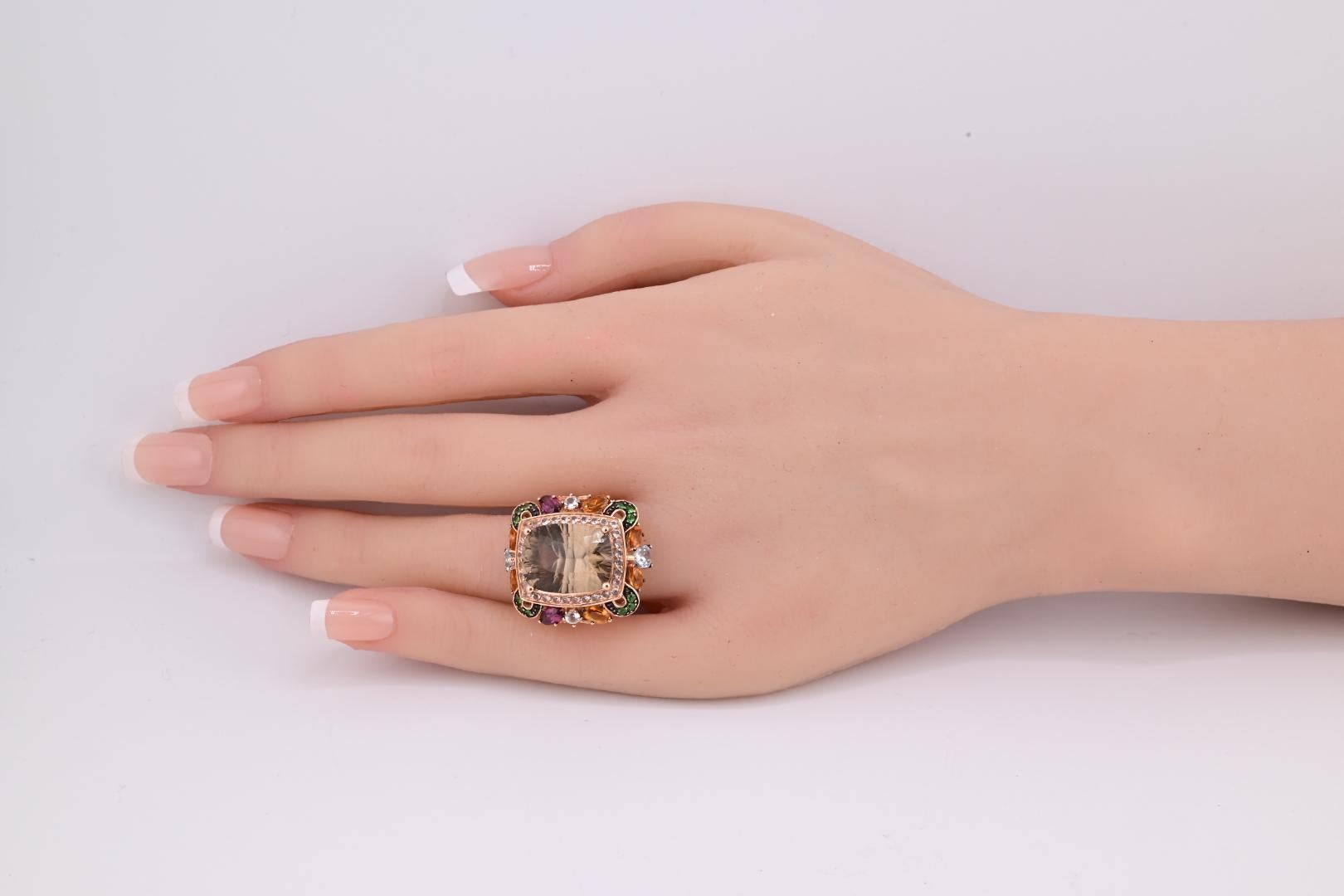 14K Rose Gold Levian Ring With Smokey Quartz Fine Beautiful Color Gemstones For Sale 3