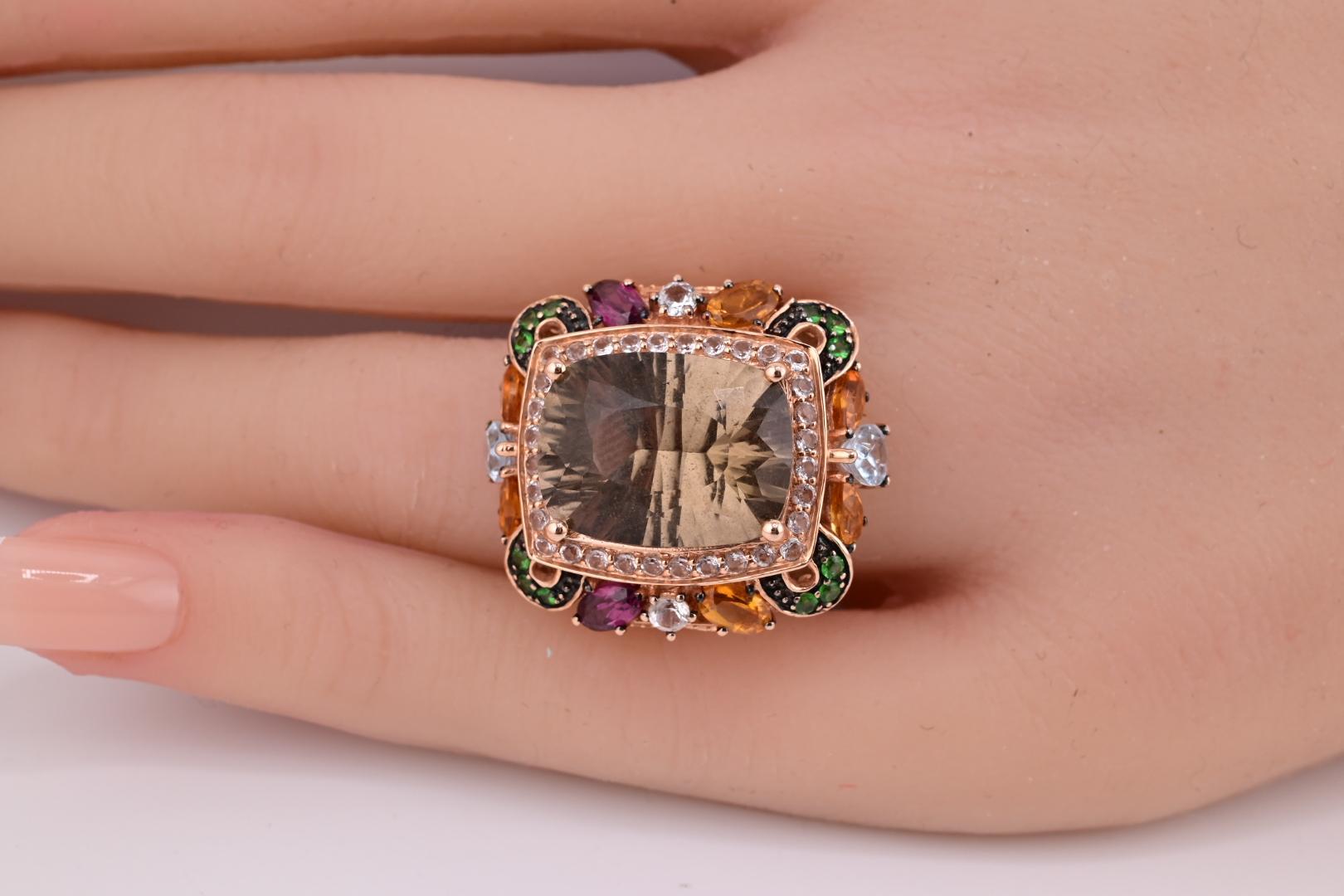 14K Rose Gold Levian Ring With Smokey Quartz Fine Beautiful Color Gemstones For Sale 4